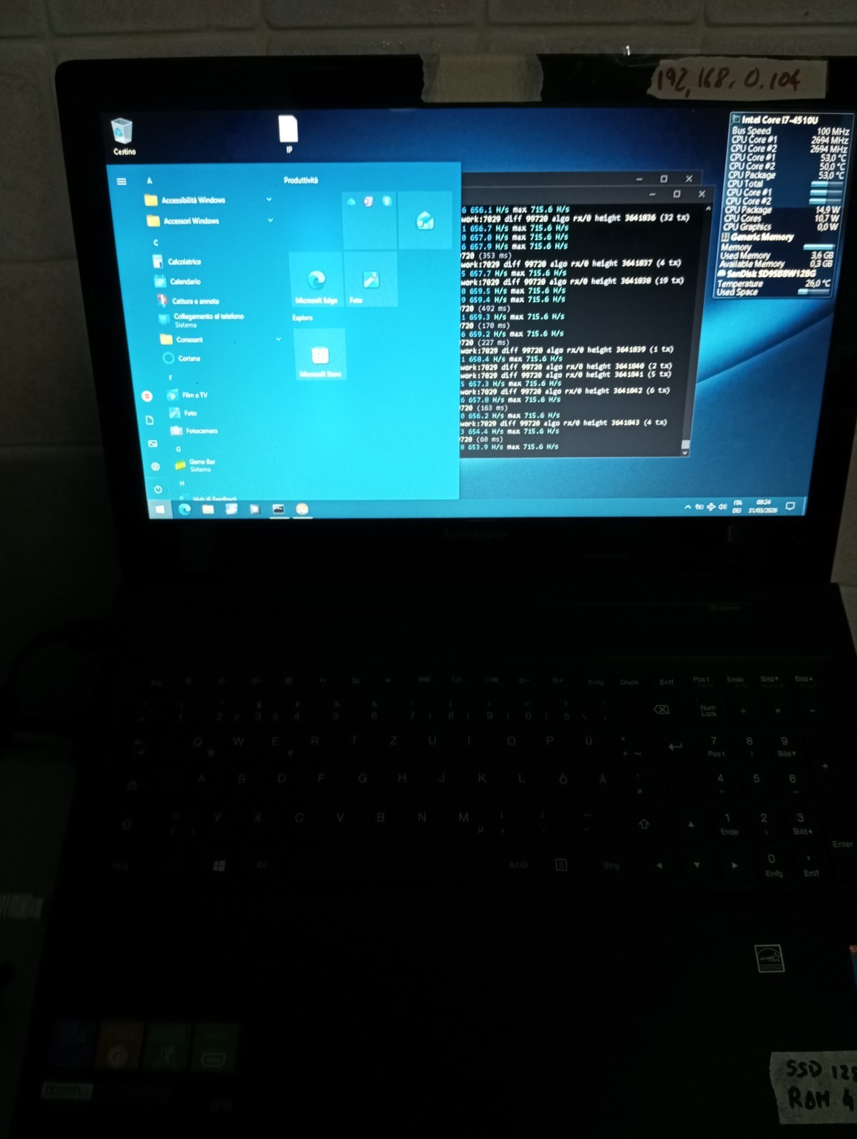 Lenovo G50-70 Notebook Laptop, Intel i7, 4GB RAM