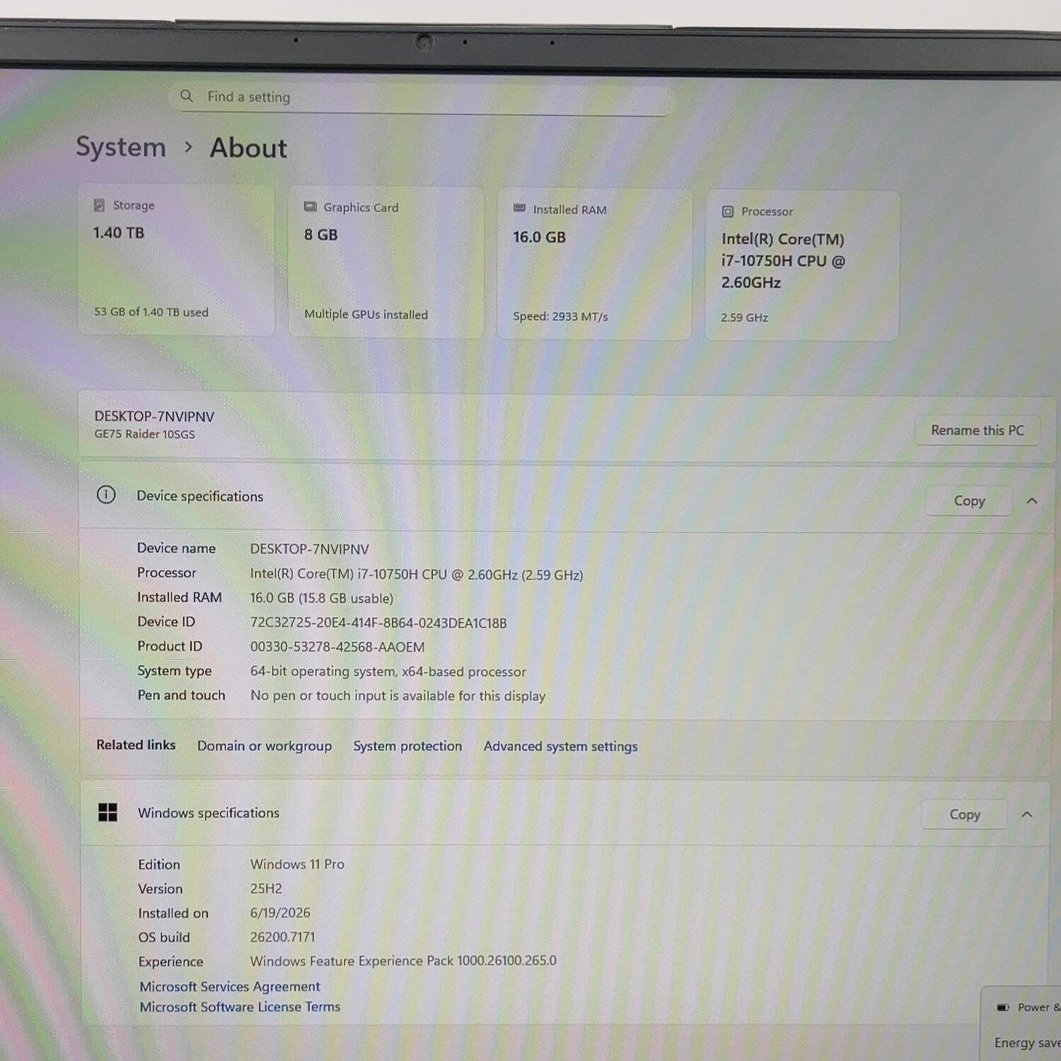 MSI Raider GE75 i7-10750H 16GB RAM 1TB SSD 512GB SSD GeForce RTX 2080 Super