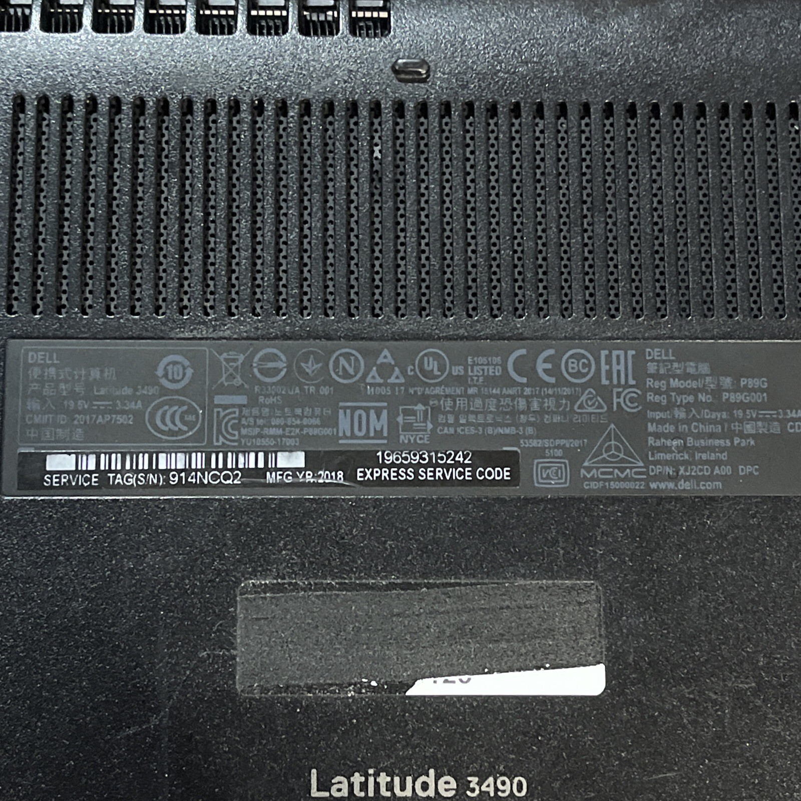 DELL LATITUDE 3490 INTEL CORE I5-8250U 1.60GHZ 8GB RAM NO HD .