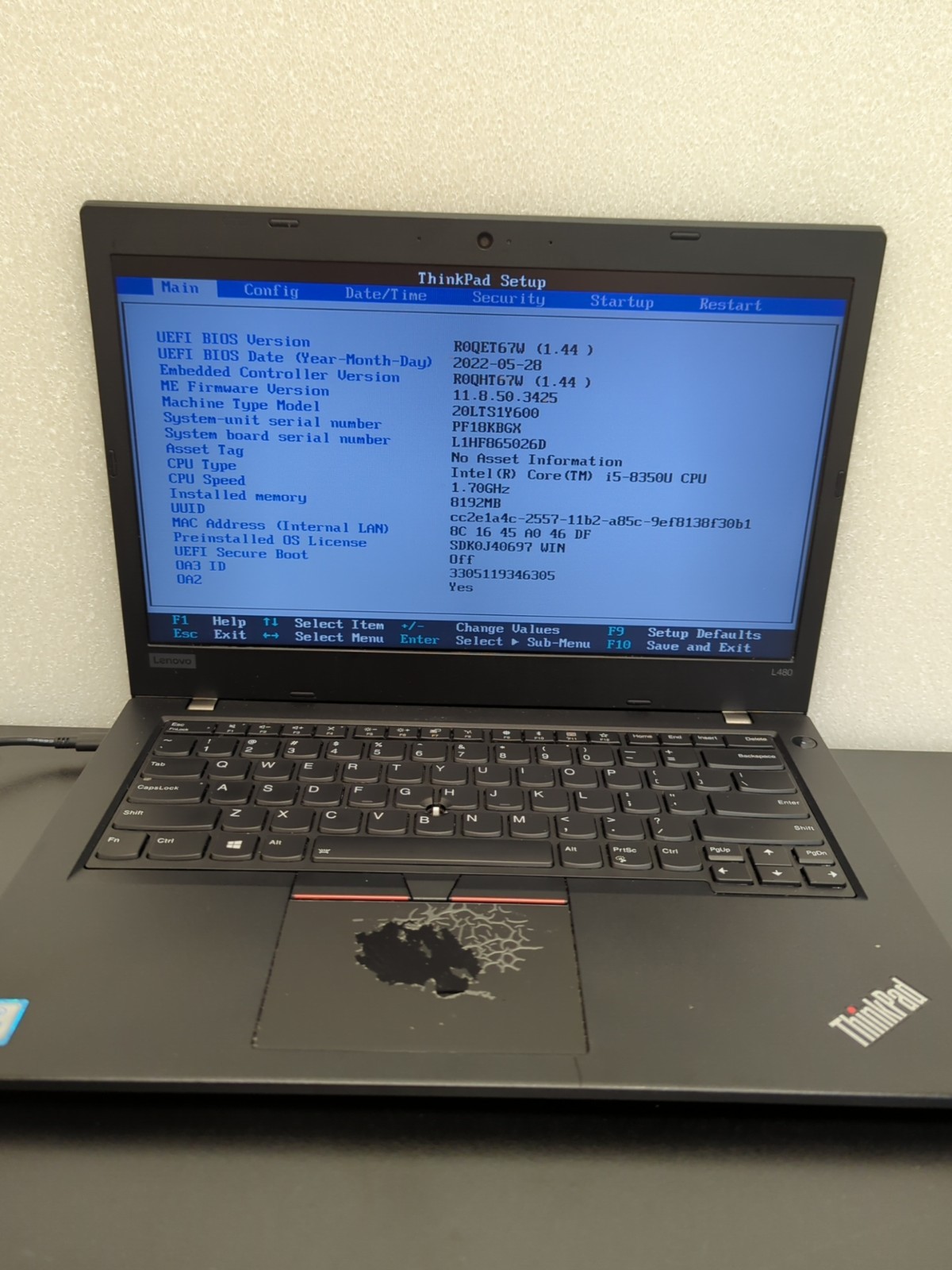 Lenovo ThinkPad L480 | Core i5-8350U | NO RAM | NO SSD | Keyboard Issue