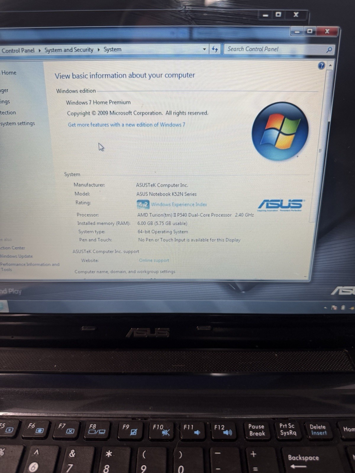 ASUS K52N Notebook Laptop 15.6″ AMD Turion II 6GB RAM 450GB HDD Windows 7 64 Bit
