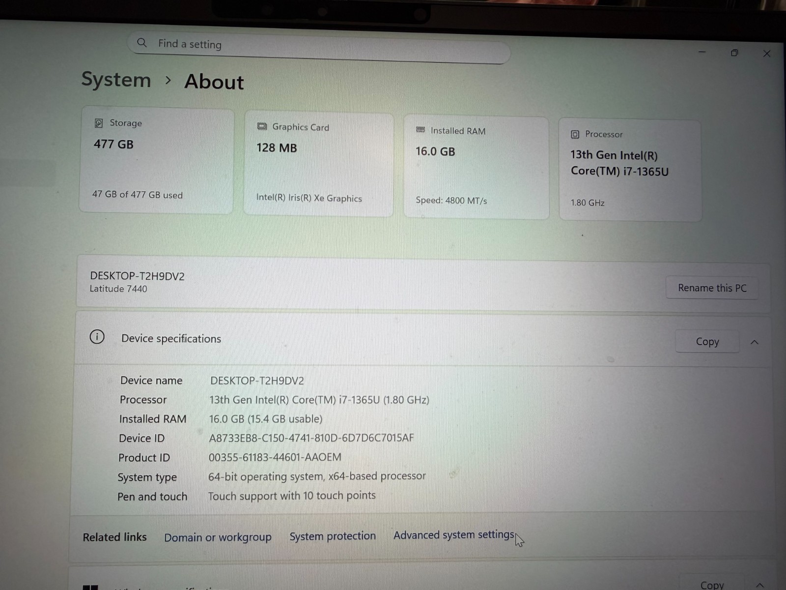 Dell Latitude 7440 14″ – 13th Gen Intel(R) Core(TM) i7-1365U 512SSD 16GB Ram