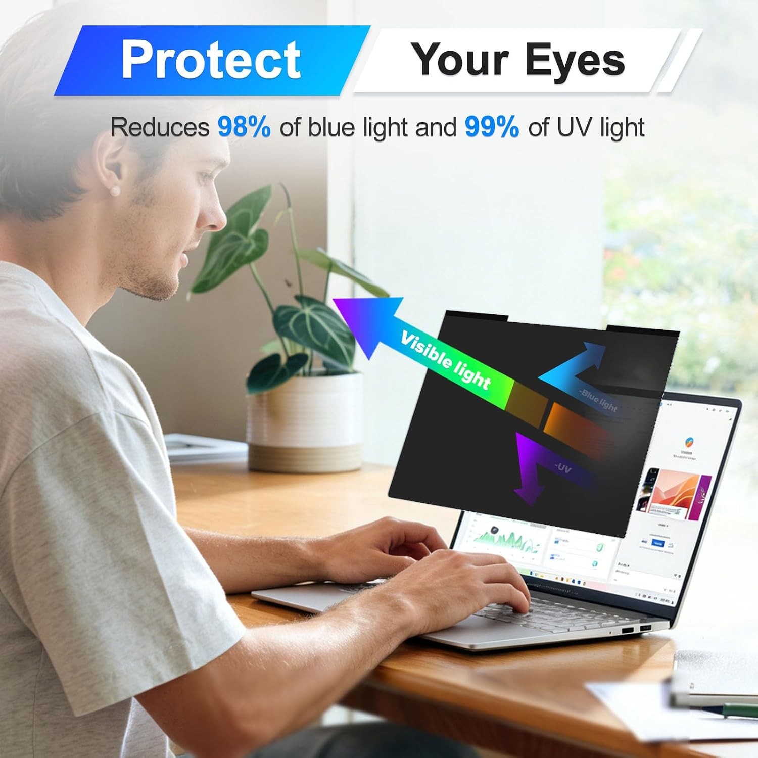 Magnetic Laptop Privacy Screen 14 Inch 16:9 Display, Removable Computer Shield