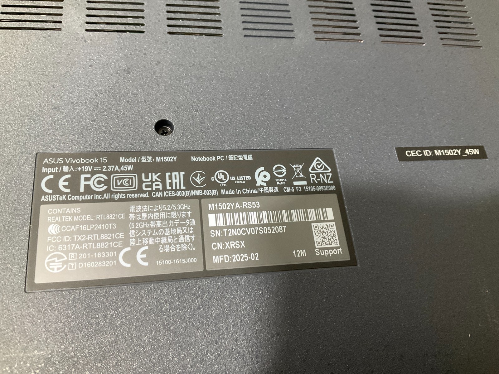 Asus VivoBook 15 R5-7430U 8GB 512GB BT5 WiFi6 15.6F W11H M1502YA-RS53 ✅❤️️✅❤️