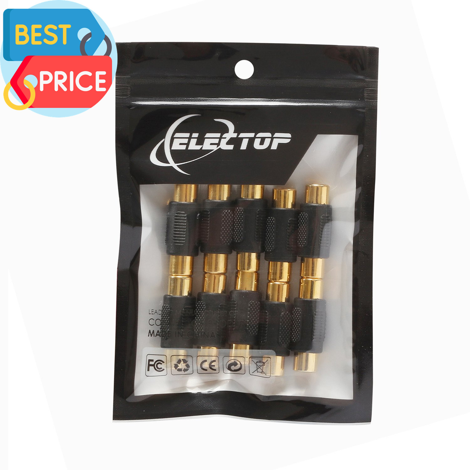 10 Pack RCA Female to Female Coupler Audio Video Gold Adapter, for Phono, Speake