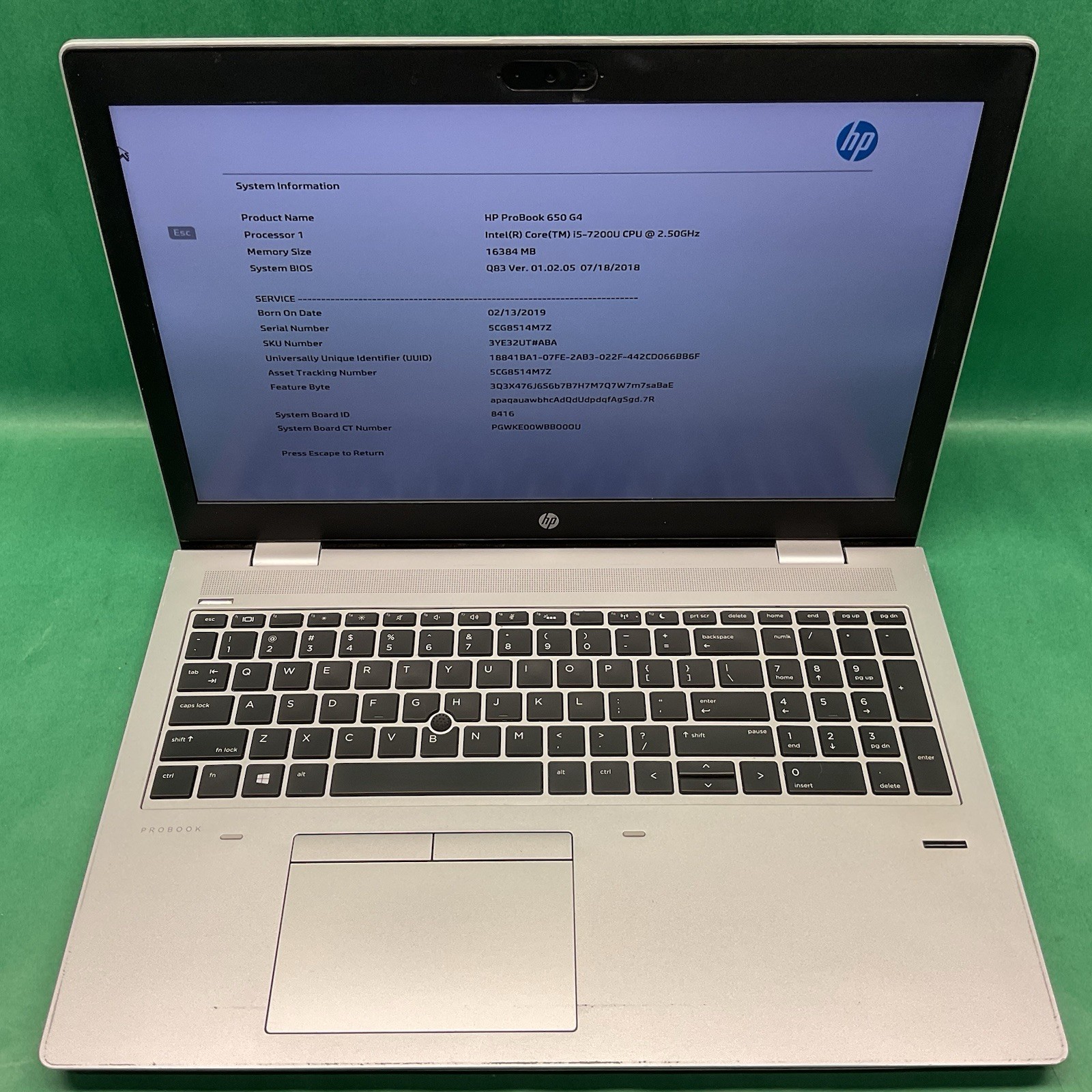 HP Probook 650 G5 – Powers On – NO HARD DRIVE- Untested