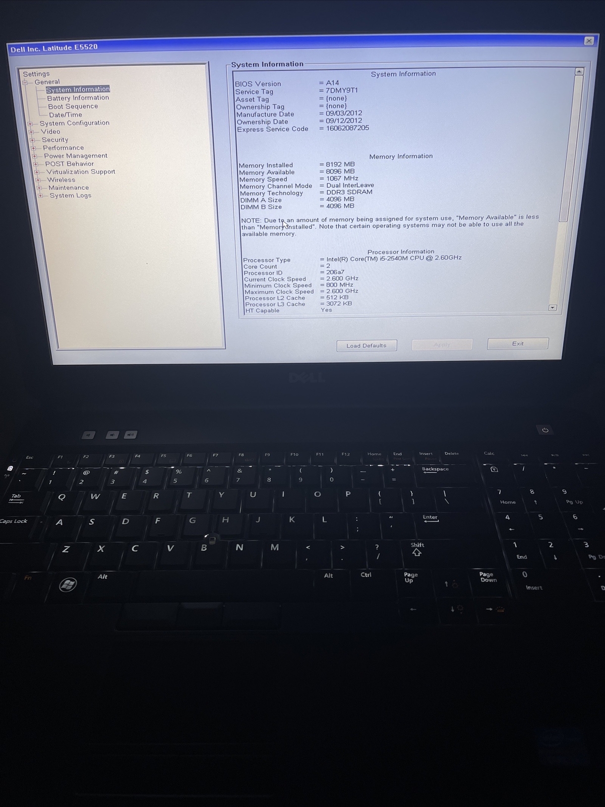 Dell Latitude E5520 Core i5-2540M 2.60GHz|8GB RAM|No HDD No OS