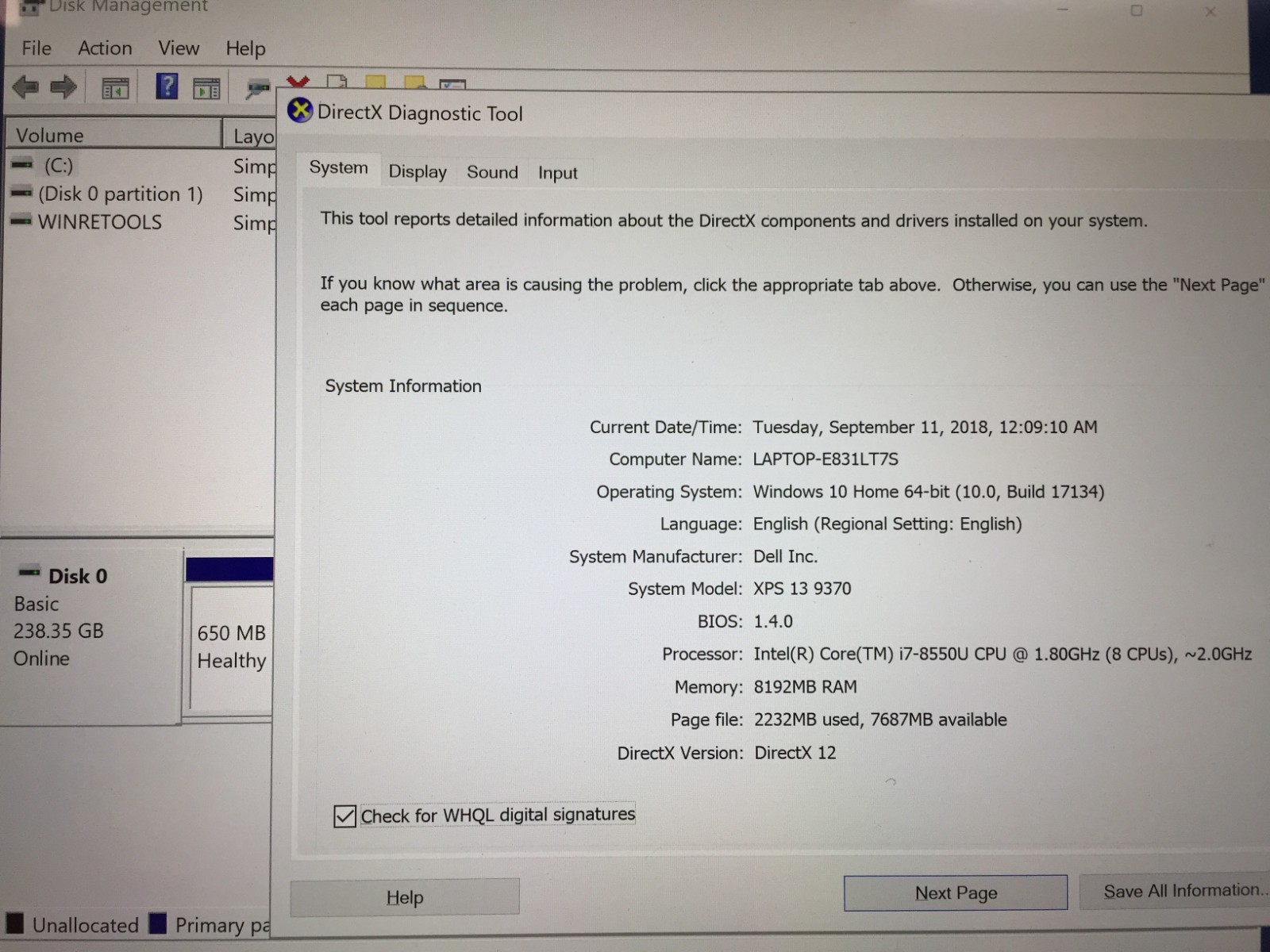 Dell XPS 13 9370 XPS9370-7170GLD 13.3″ Touch Laptop/i7-8550U/8GB/256GB SSD/W10 H