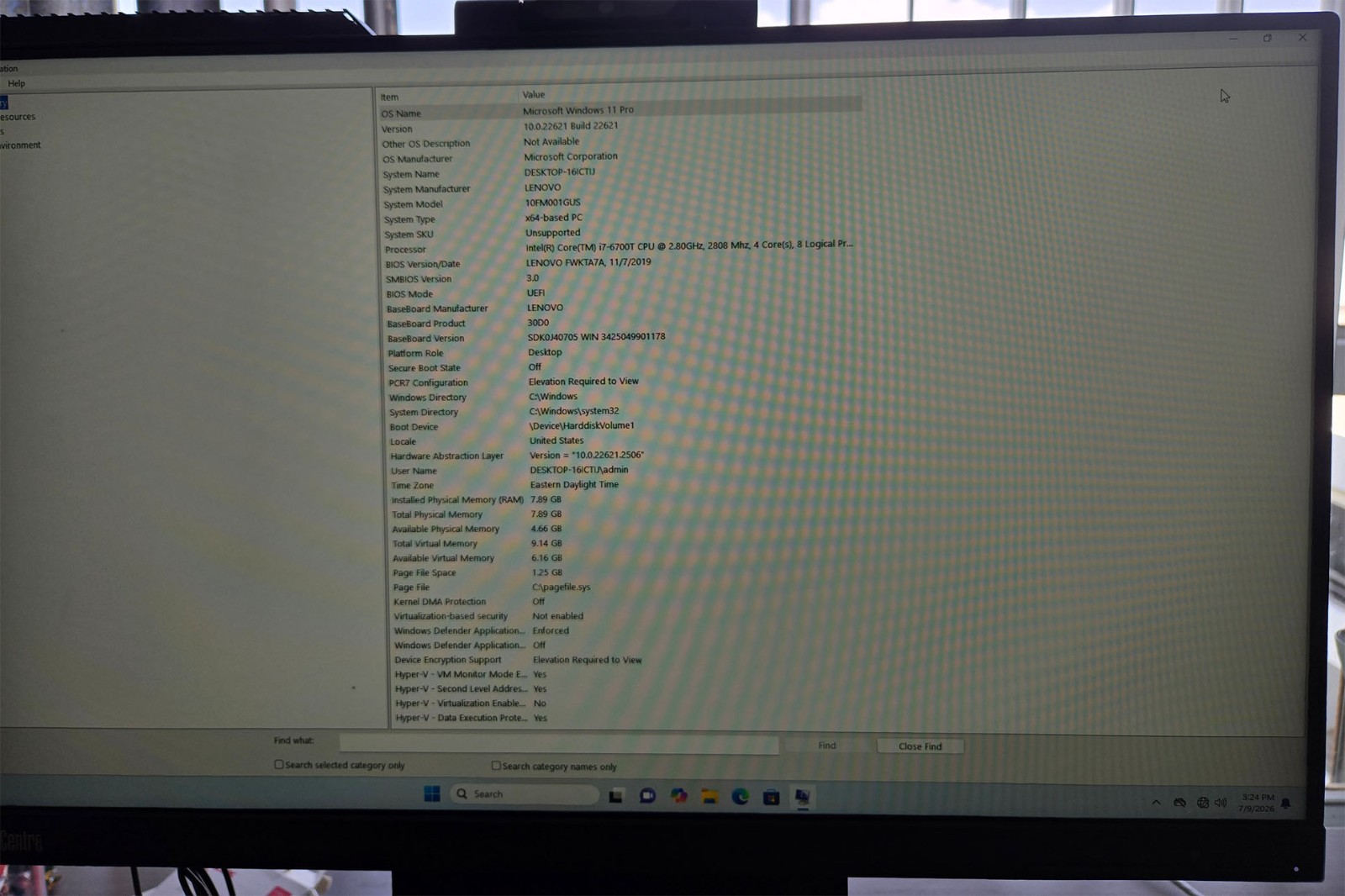 LENOVO THINKCENTRE M900 i7-6700T 2.80GHz 8GB 128GB SSD WIN 11 PRO