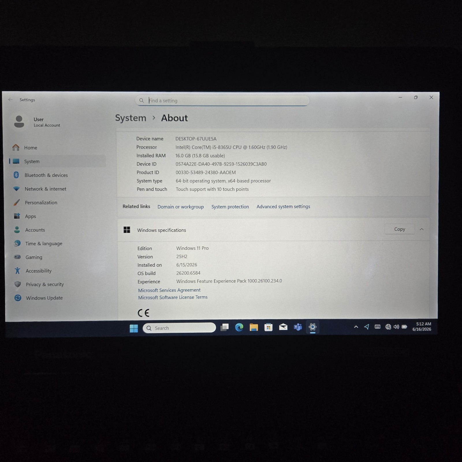Panasonic Toughbook FZ-55 Touchscreen i5-8365u 256GB SSD 16GB RAM – 4G – GPS W11