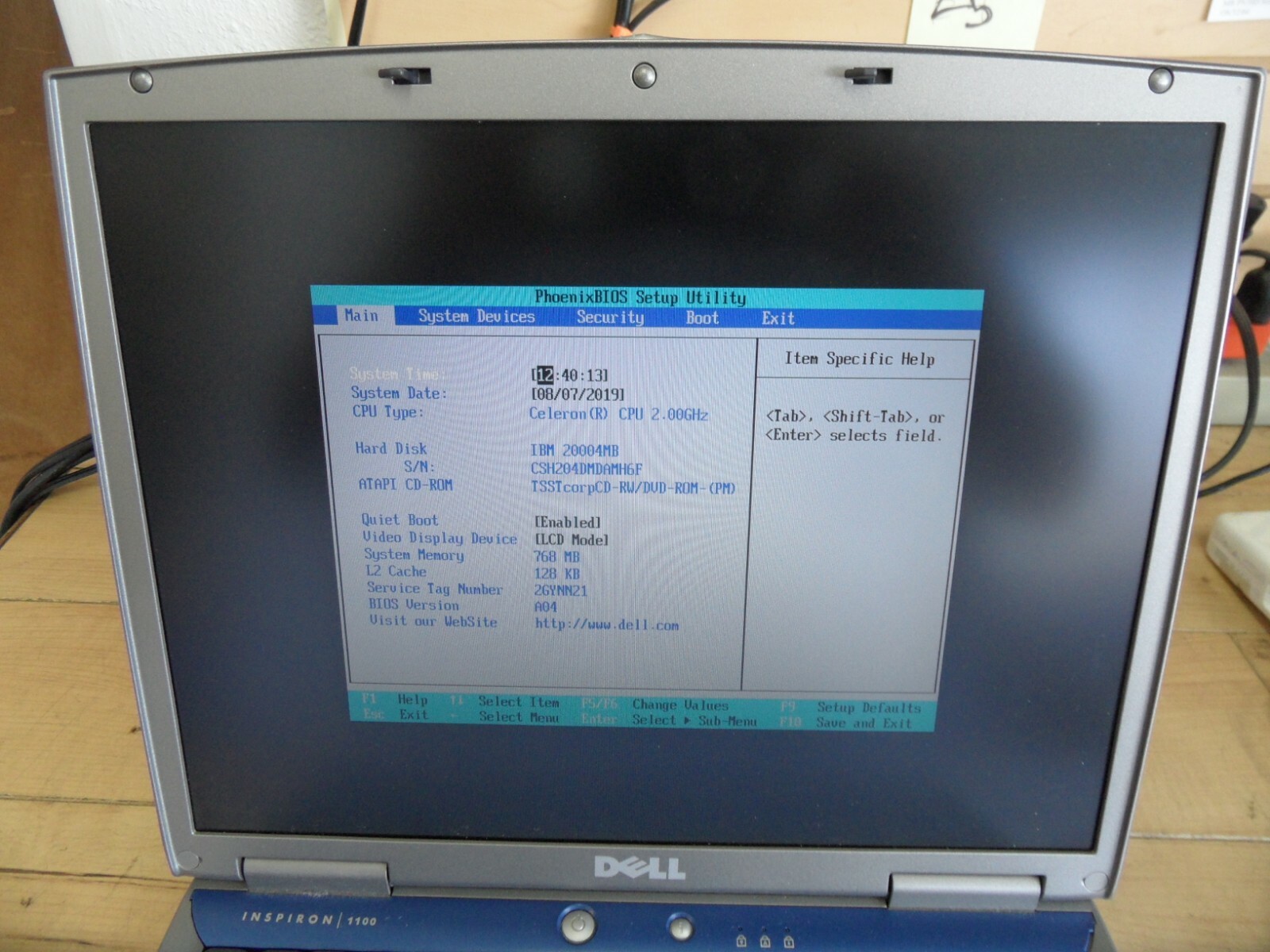 Dell Inspiron 1100 Laptop For Parts Posted Bios Hard Drive Wiped