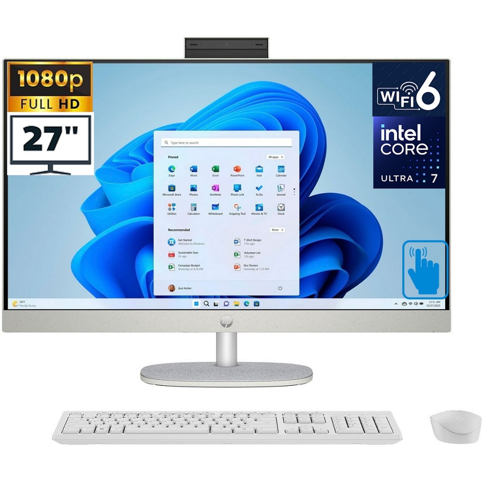 HP 27″ All-in-One FHD Touchscreen Desktop Computer, Ultra 7-255U,16GB 1TB, W11P