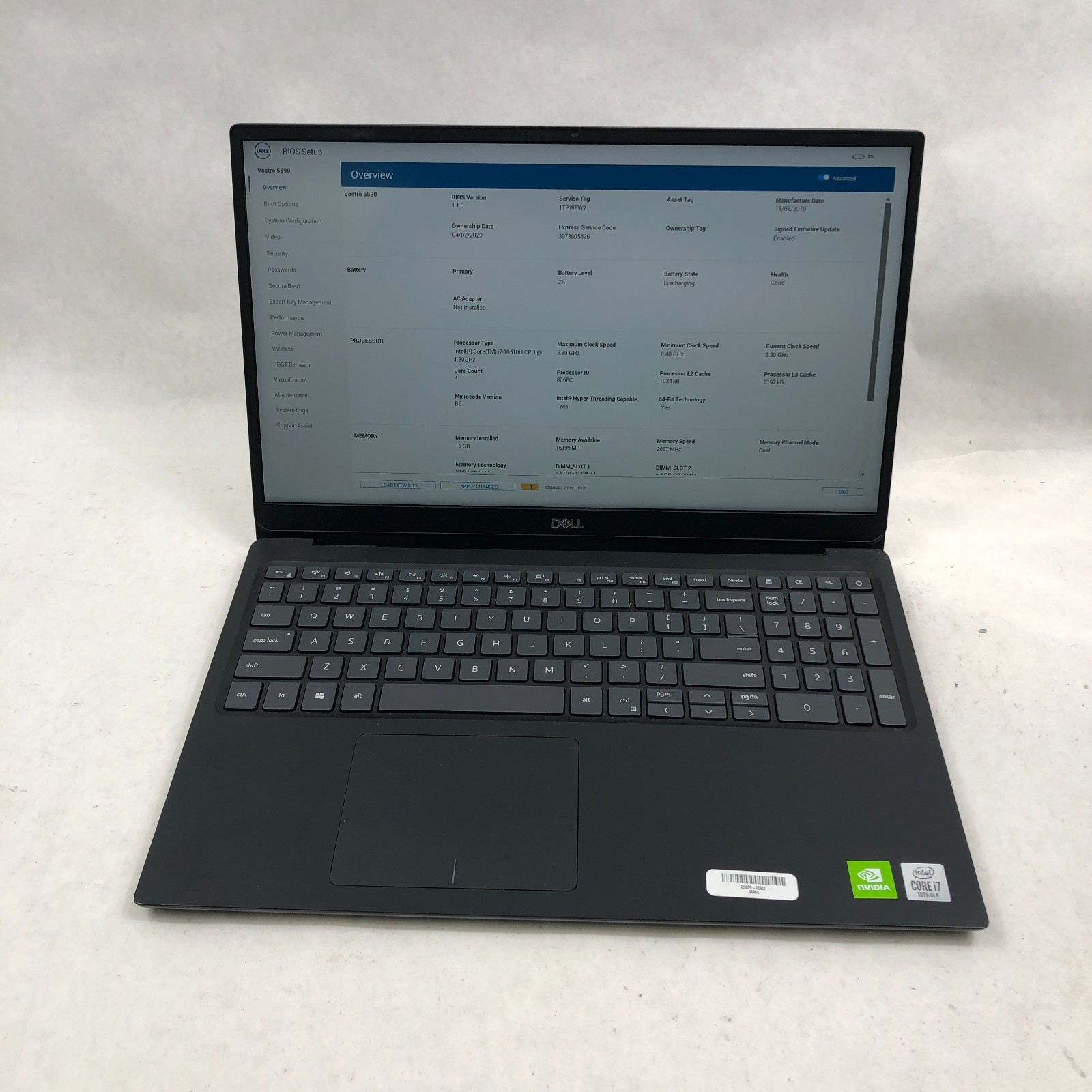 Dell Vostro 5490 14″ Intel Core i7-10510U 1.8GHz 16GB RAM No SSD MX250