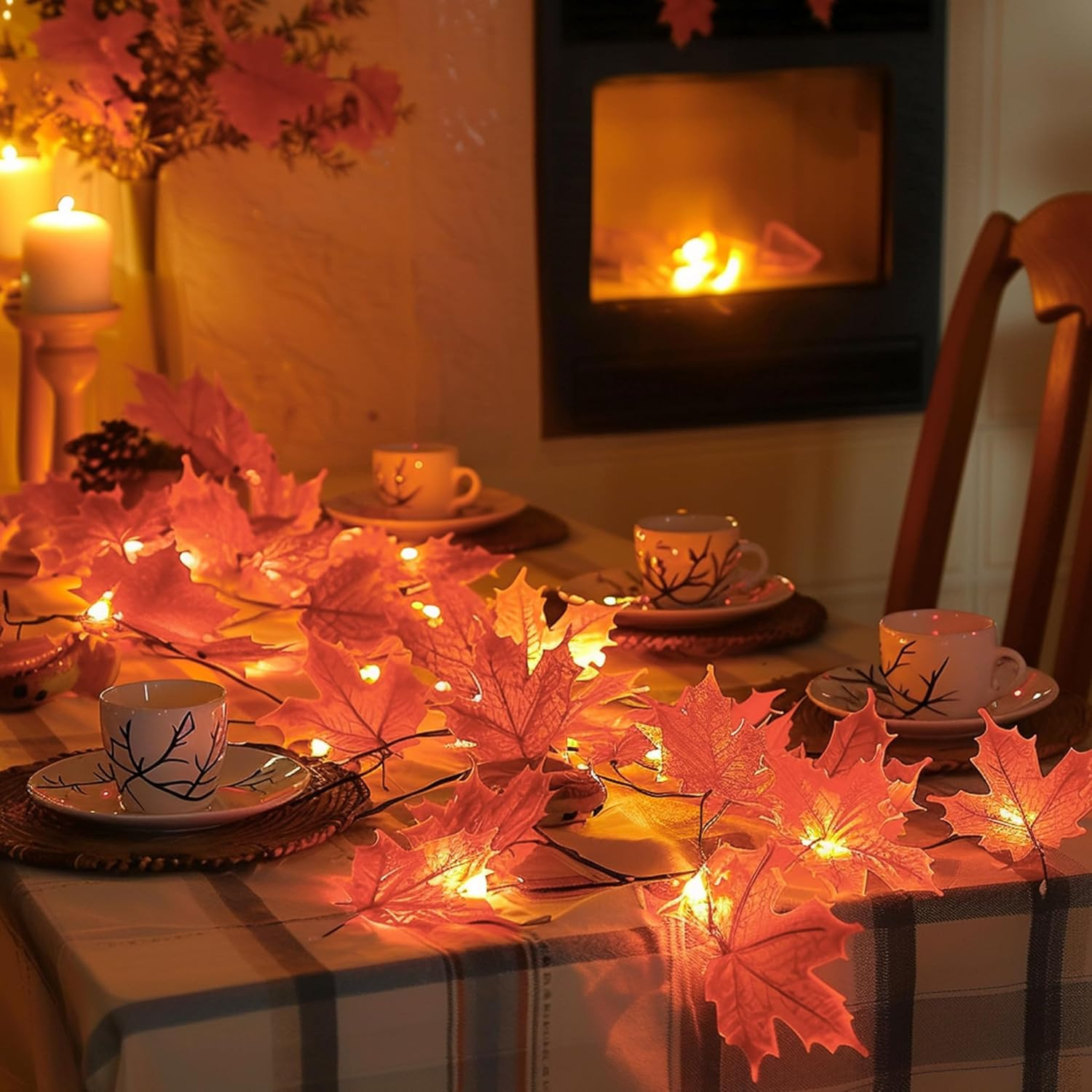 2 Pack Thanksgiving Maple Leaf String Lights, Total 20FT 40 LED Battery Operated