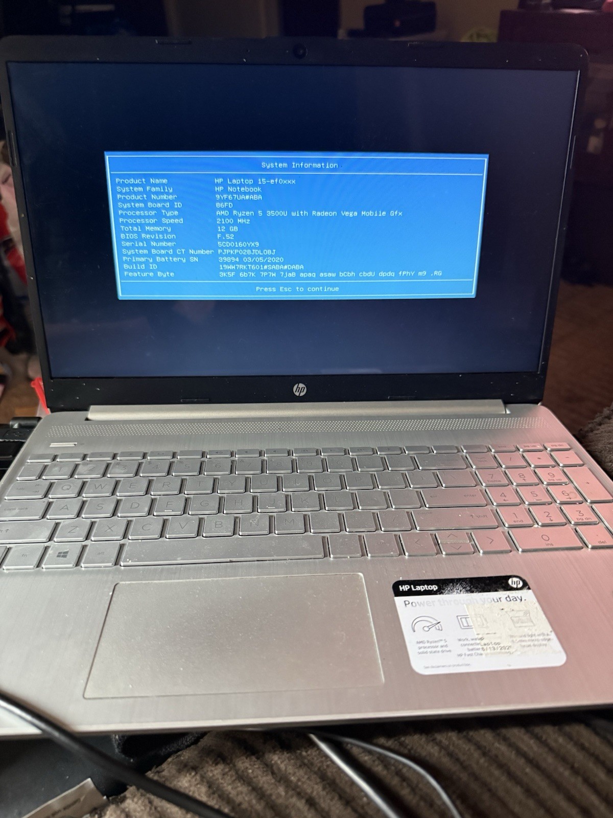 HP 15-EF0023DX | AMD RYZEN 5 3500U | NO OS | NO NVME