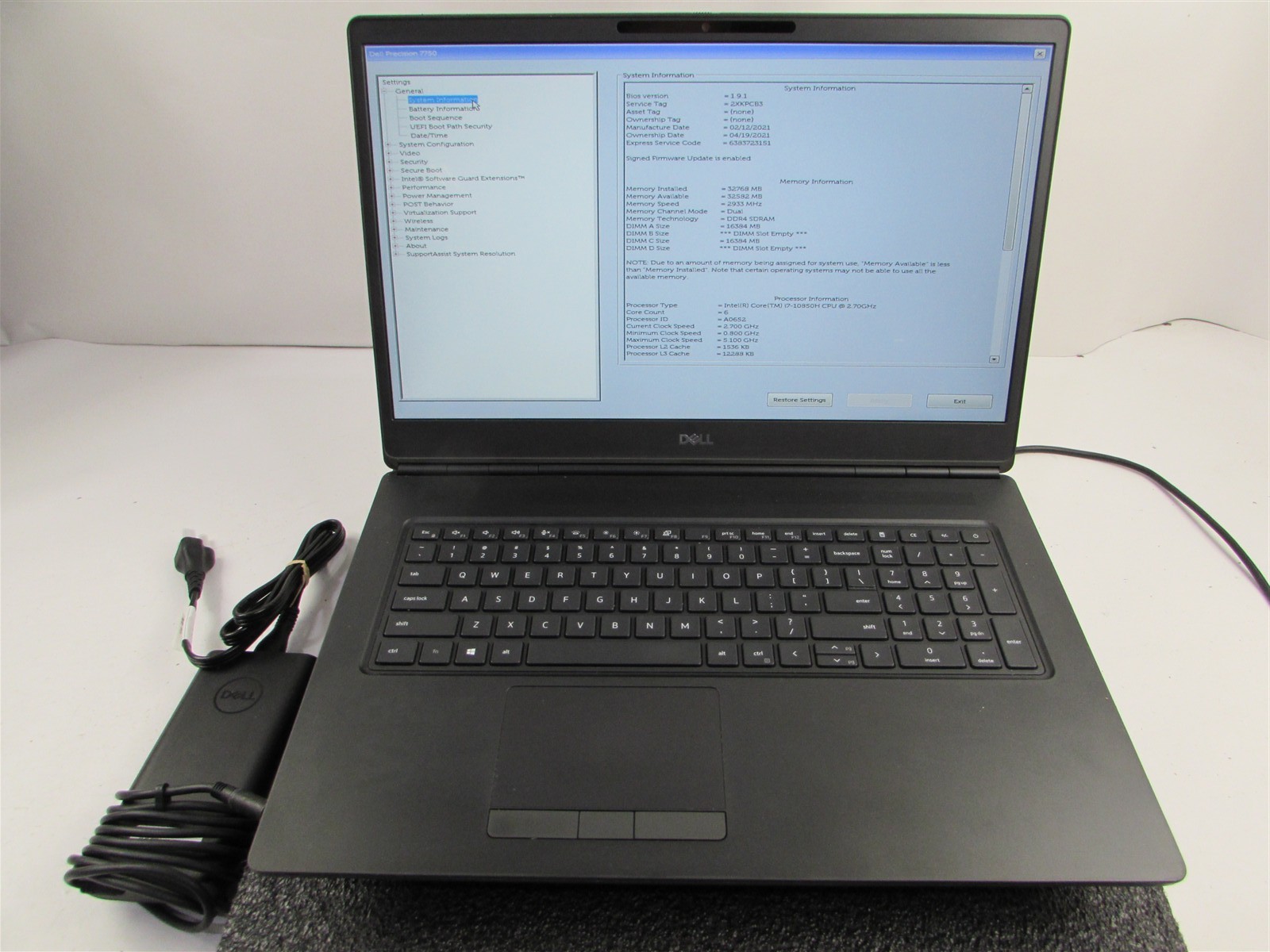 DELL PRECISION 7750 1920X1080 I7-10850H 1TB 32GB RAM RTX 3000 WIN 11 PRO NO BATT