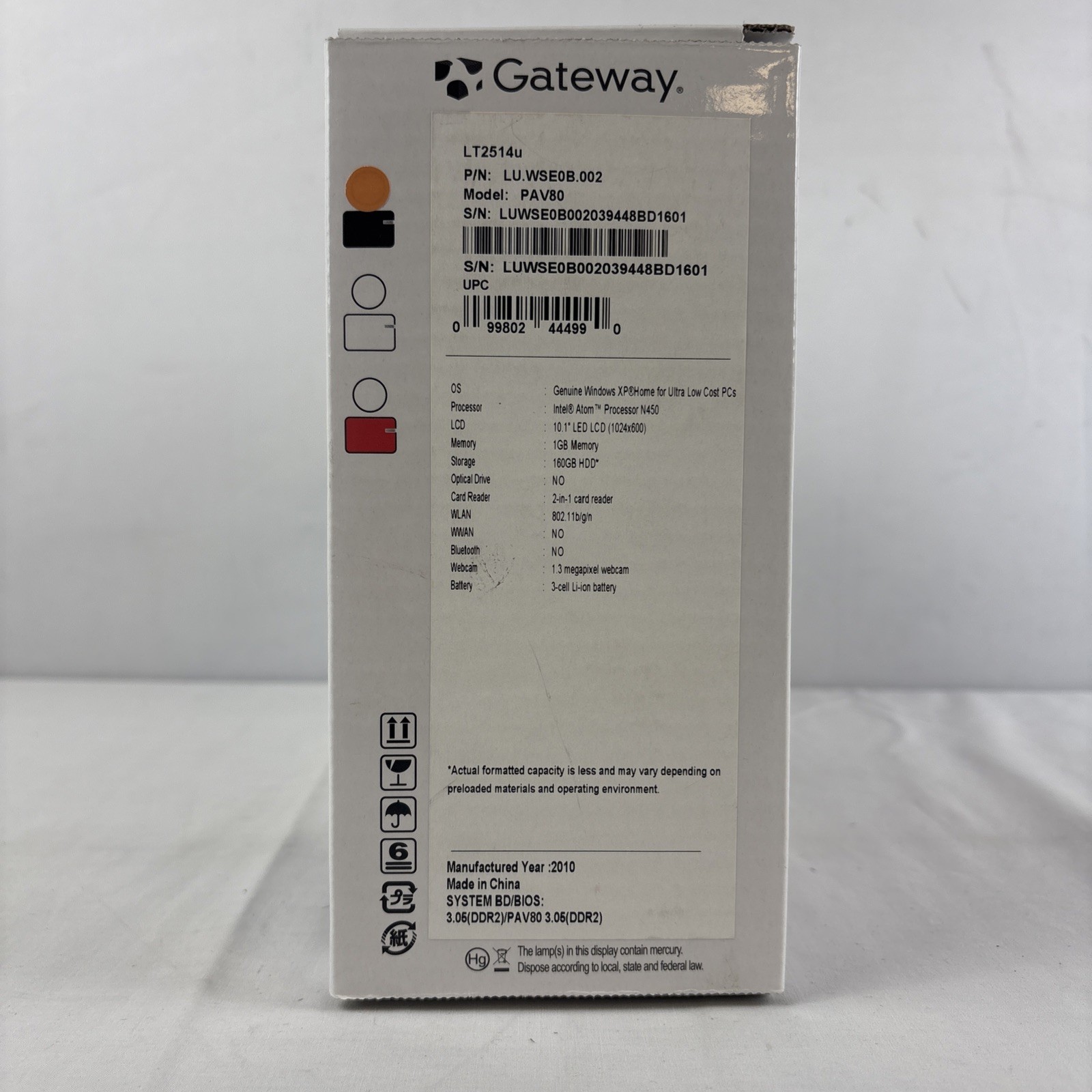 Gateway LT Series PAV80 Intel Atom 10.1” LED LCD 1GB Memory New In Box Sealed