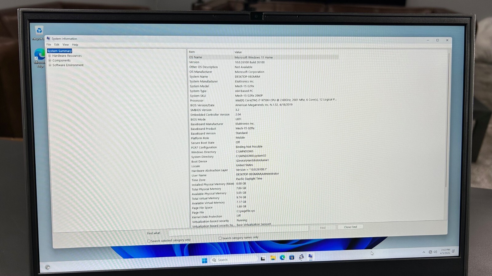 Eluktronics MECH 15 G1Rx gaming laptop. i7 9750H RTX 2060, FHD 144Hz W 11 Home