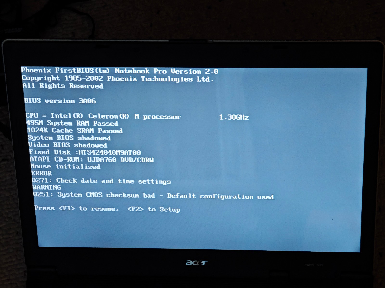 Acer Aspire 1414WLCi ZL1 1410 – 40GB HDD, 512MB RAM, Intel Celeron M, Win XP