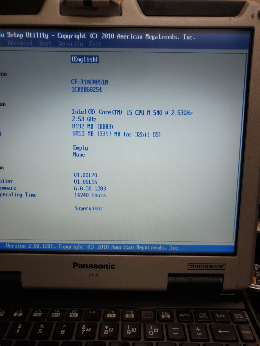 Panasonic Toughbook CF-31 MK-1 i5 540M @ 2.40GHz 8GB 14740HRS Diesel
