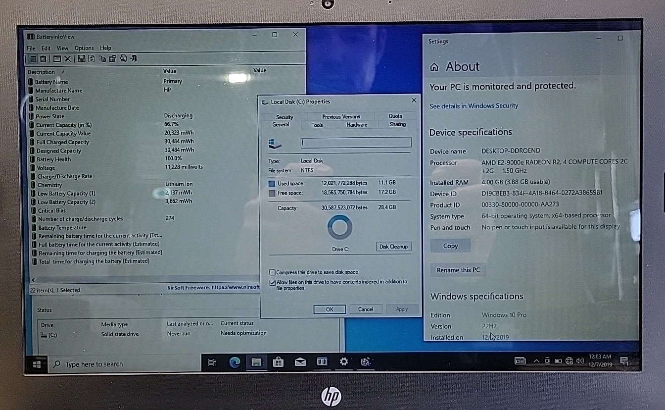 HP Laptop 14-bw012nr, AMD E2-9000e @ 1.5GHz, 4GB RAM, 32GB eMMC, Win10P