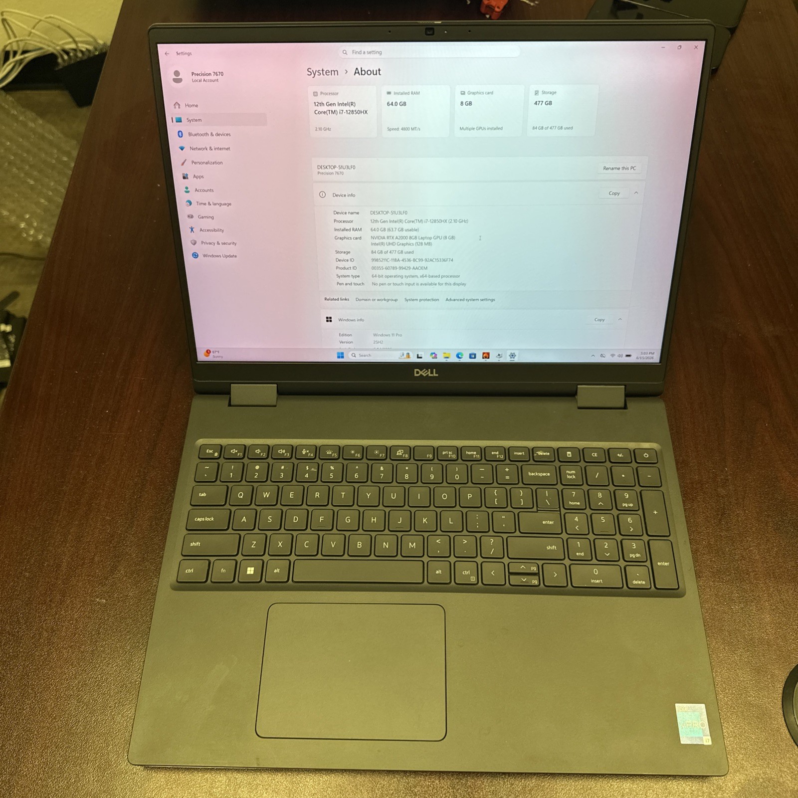 Dell Precision 7670 i7-12850HX 64GB DDR5 CAMM Memory RTX A2000 512GB SSD