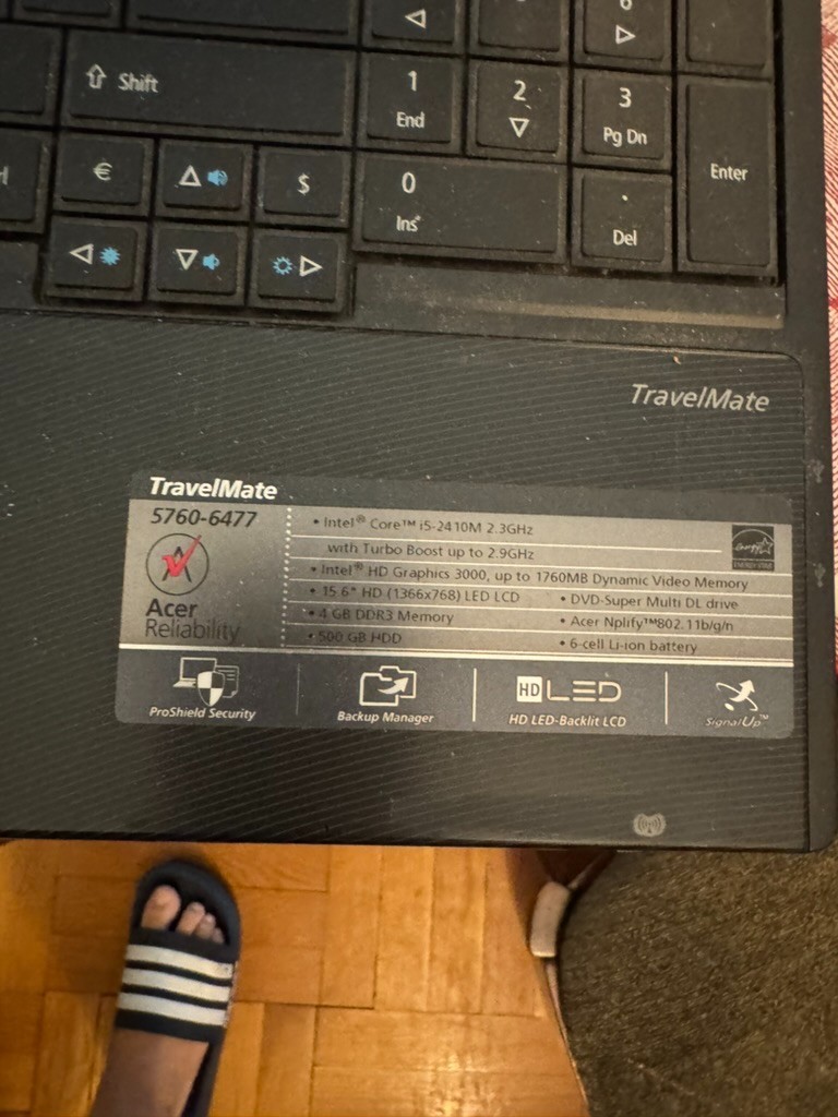 Acer TravelMate 5760 i5-2410M 4GB RAM – No HDD – Boots to BIOS – Parts/Repair