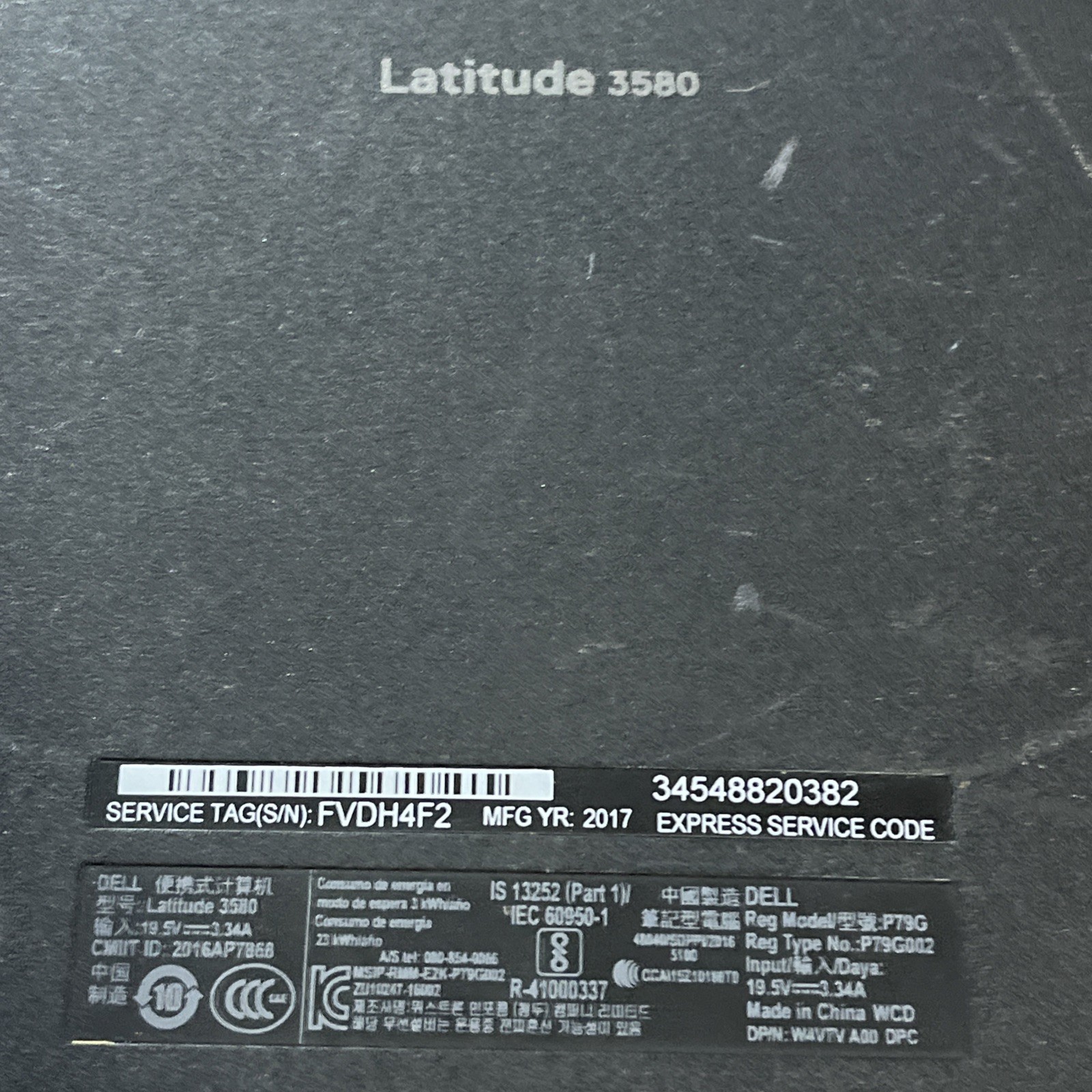 DELL LATITUDE 3580 INTEL CORE I3-6006U 2.00GHZ 4GB RAM NO HD