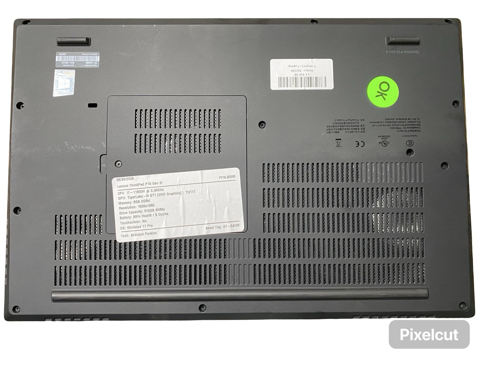 Lenovo ThinkPad P15 Gen2i i7 11800H 16GB Win11Pro 512GB Battery Inc Grade C