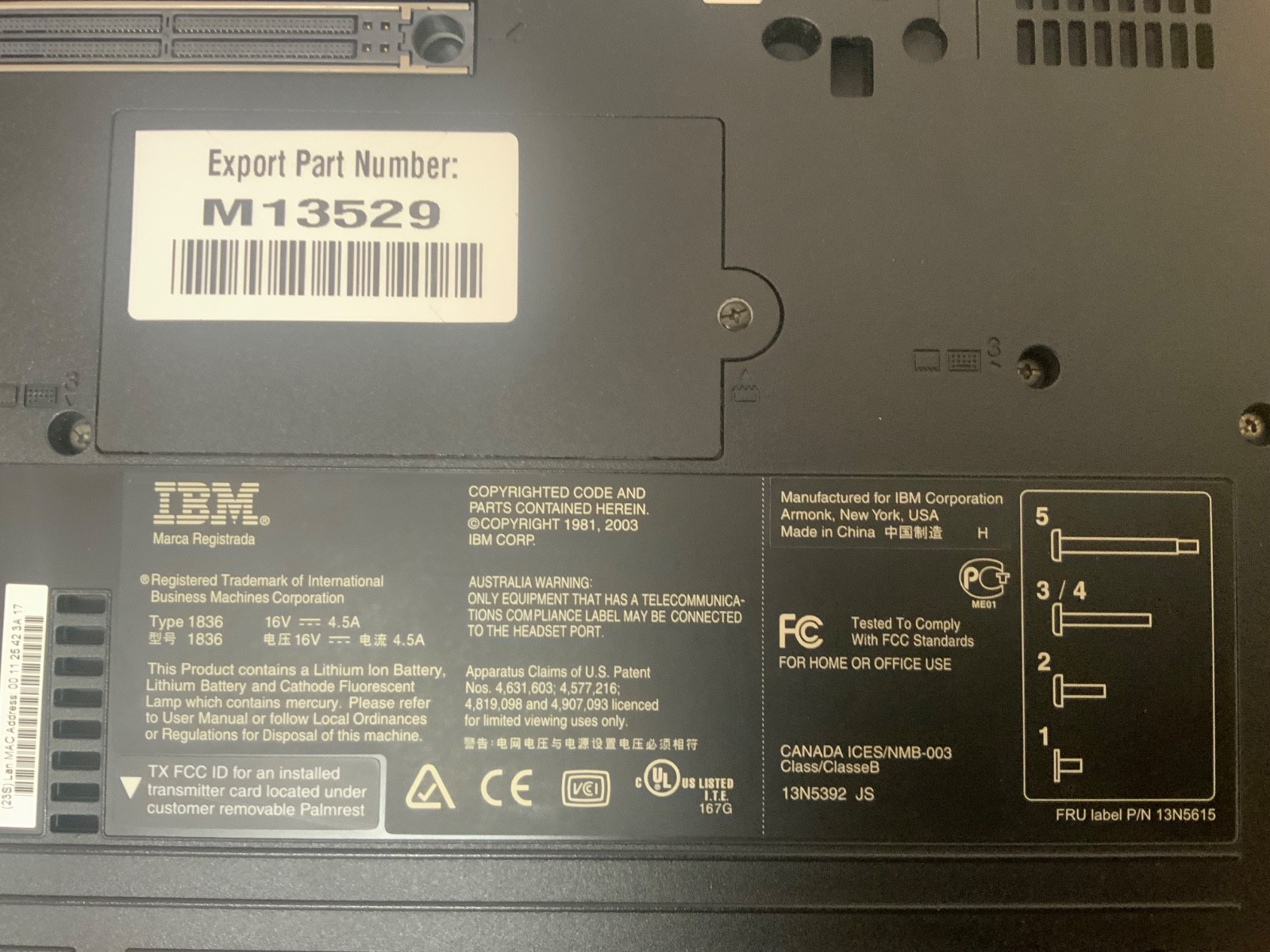 IBM ThinkPad R51 1836 – Pentium M 735 1.7 GHz – 15″ TFT For Parts or repair