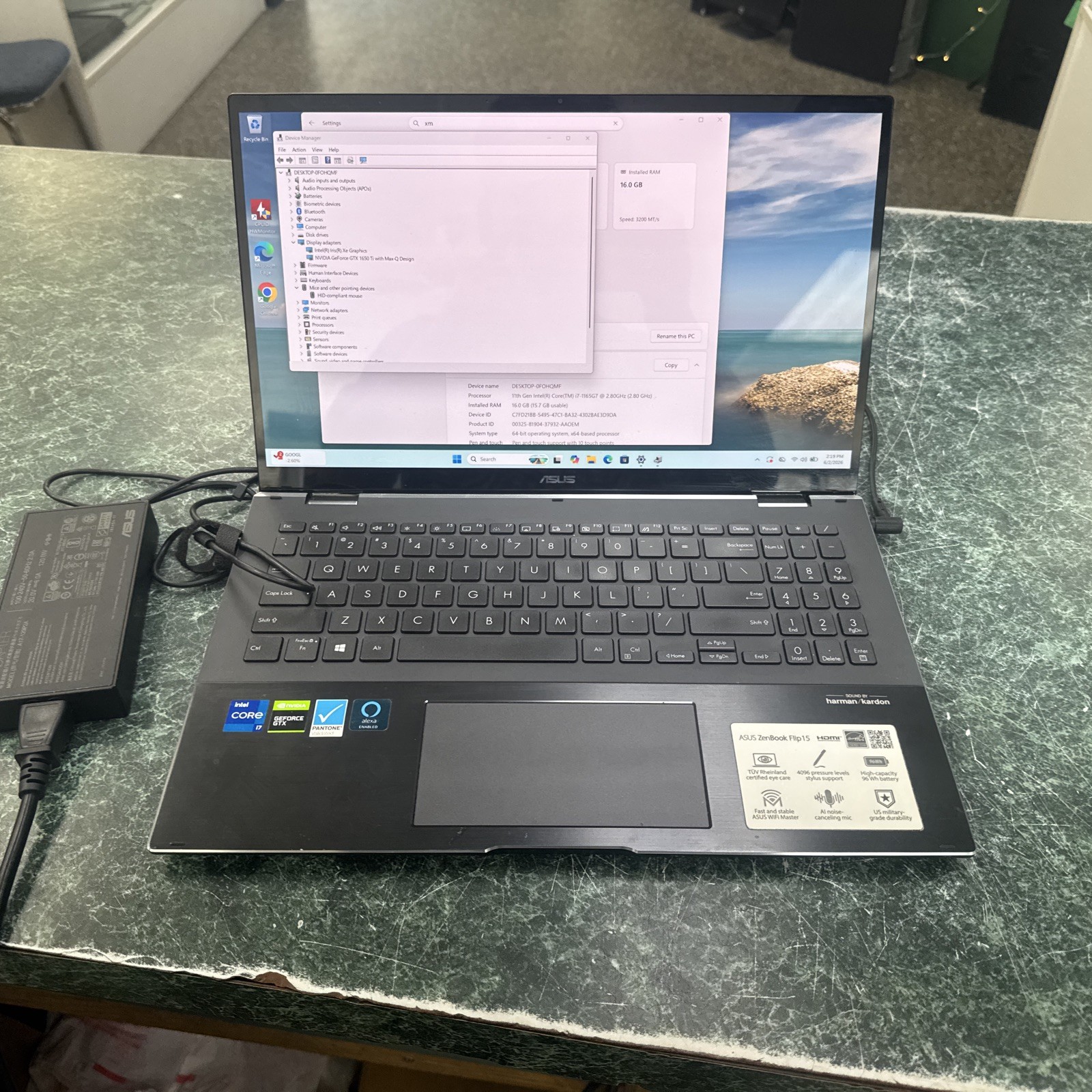 ASUS ZENBOOK FLIP 15 GeForce 1650 Ti I7-1165G7 | 1TB NVMe | AC Adapter Windows