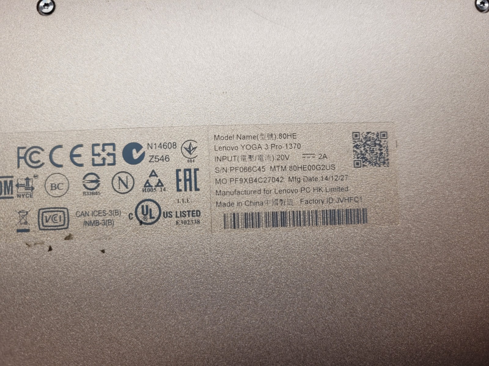 Lenovo Yoga 3 Pro-1370 13.3″ Ultrabook Laptop For Parts or Repair UNTESTED!