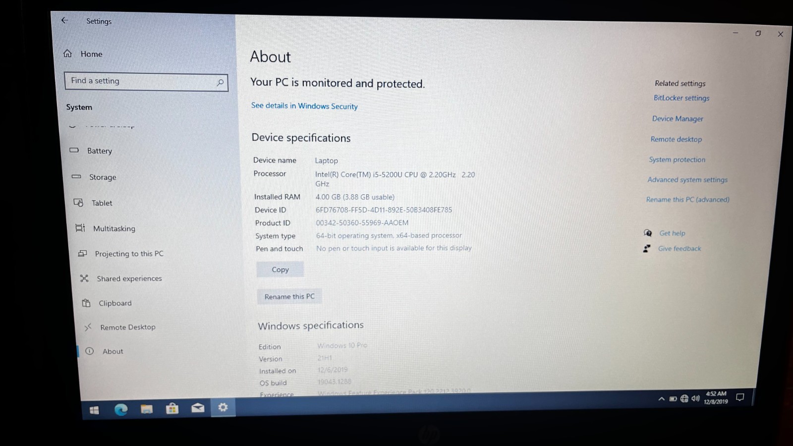 HP EliteBook 840 i7-5600U 4GB RAM 256GB Windows 10 Pro