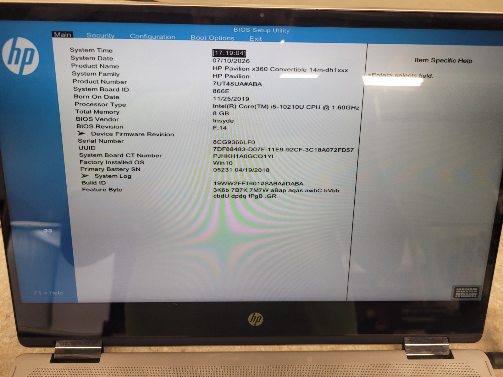 HP Pavilion x360 Convertible 14m,i5-10210U@1.60GHz,8GB Ram,256GB NVMe,No OS
