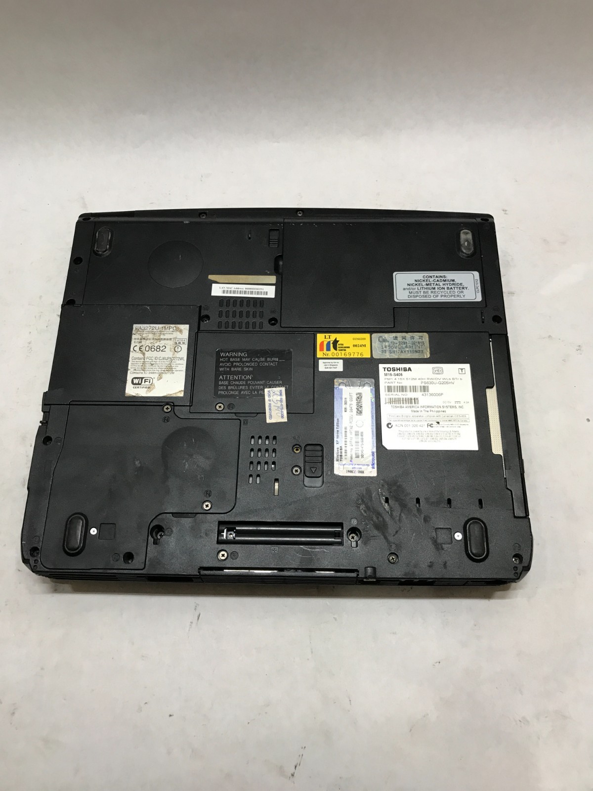 Toshiba M15-S405 15″ Laptop Intel Centrino 512MB RAM NO HDD/OS Boots To BIOS -DW