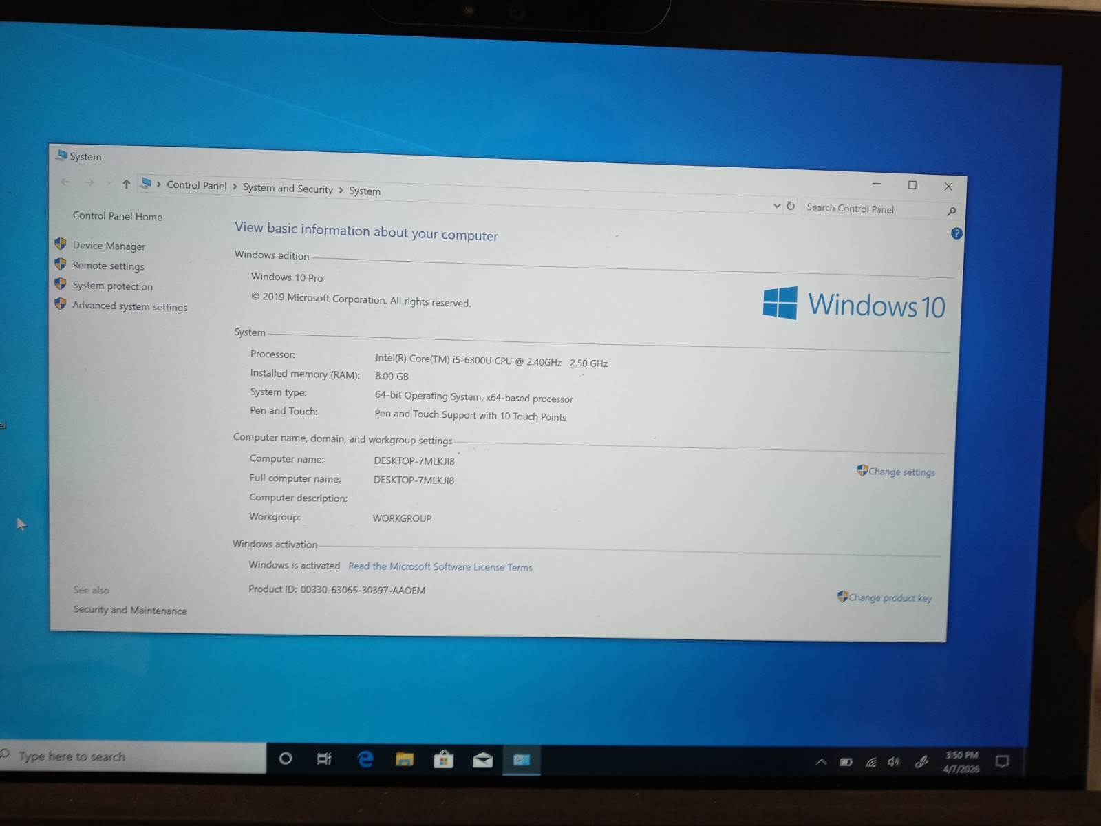 Microsoft Surface Pro 4 1724 12.3″ i5-6300U 8GB 256GB Win 10 w/ Keyboard NO AC