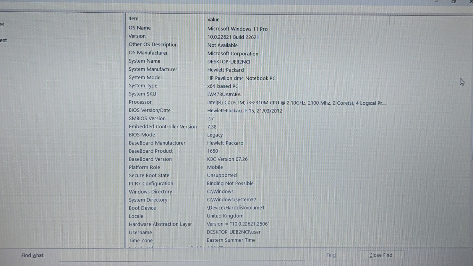 HP PAVILLION i3-2310M 4GB RAM 600GB HDD WINDOWS 11 PRO
