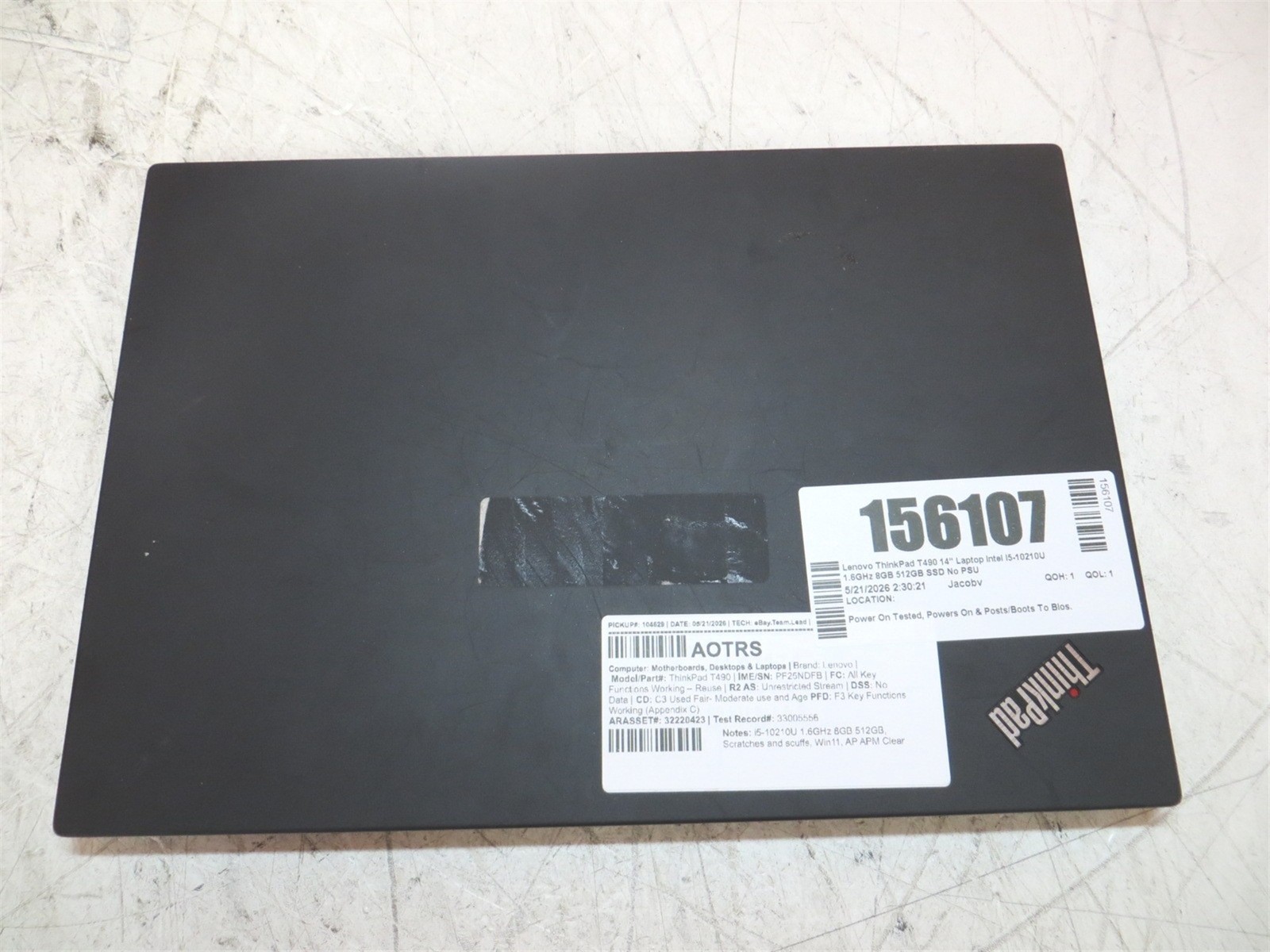 Lenovo ThinkPad T490 14″ Laptop Intel i5-10210U 1.6GHz 8GB 512GB w/OS No PSU