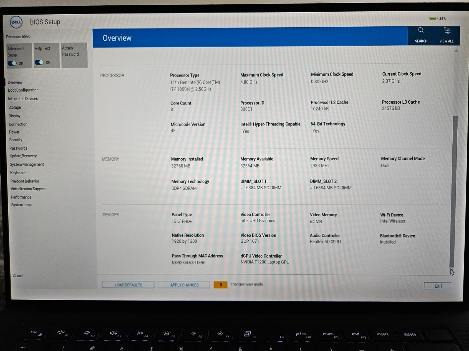 Dell Precision 5560 Workstation i7-11850H 32GB 512G T1200 FHD+ IR FP Backlit TB3