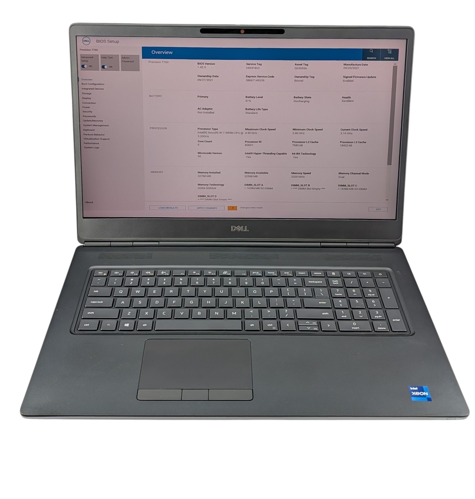 Dell Precision 7760 Intel XEON W-11855M 32GB RAM 1TB SSD – Grade C – Low Battery