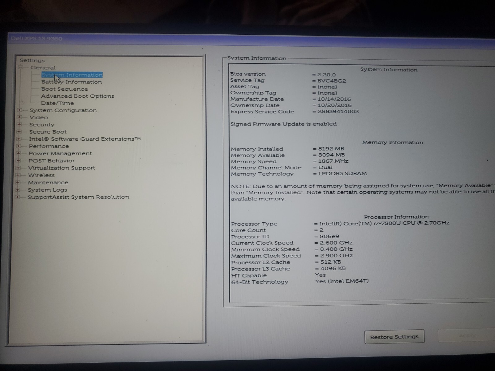 Dell XPS 13 9360 TOUCH 13″ Intel Core i7-7500U 2.7GHz 8GB Ram 240GB
