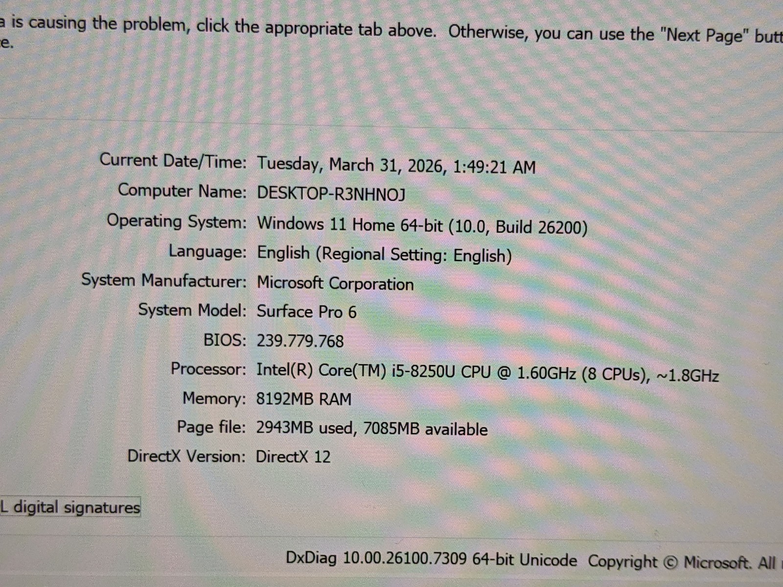 MS Surface Pro 6 1796 12.3″2736×1824 TOUCH i5-8 1.6GHz 8GB 256GB SSD 99tt +PA