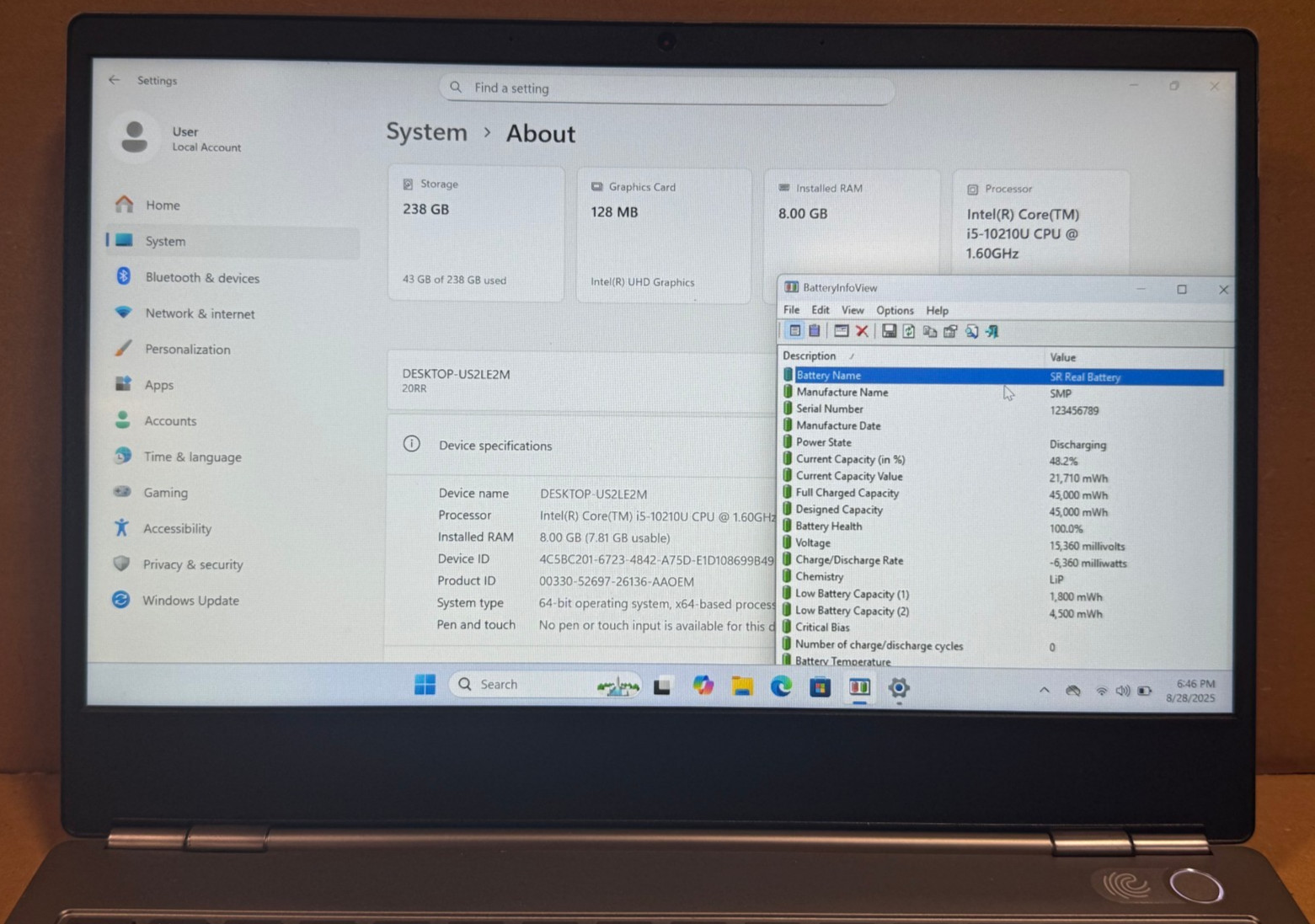Lenovo ThinkBook 13s-IML i5-10210U 1.60GHZ 8GB M2-256SSD Win 11 Pro