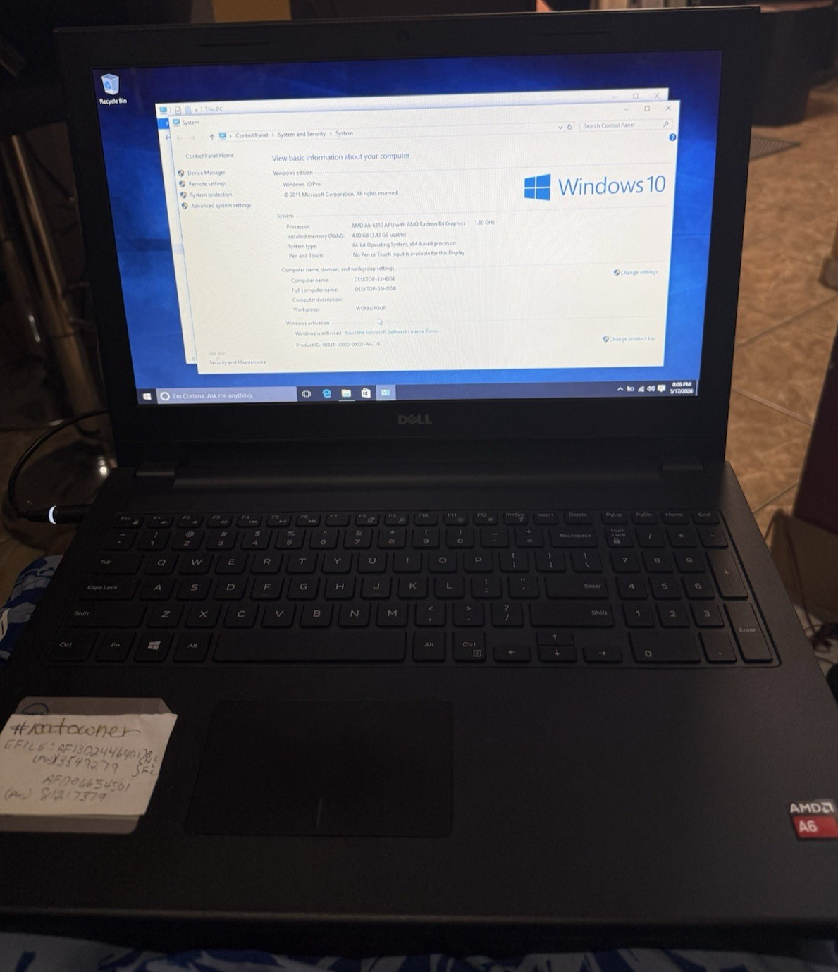 Dell Inspiron 15 15.6in. (500GB, AMD A Series Dual-Core, 1.8GHz, 4GB 500GB Ram