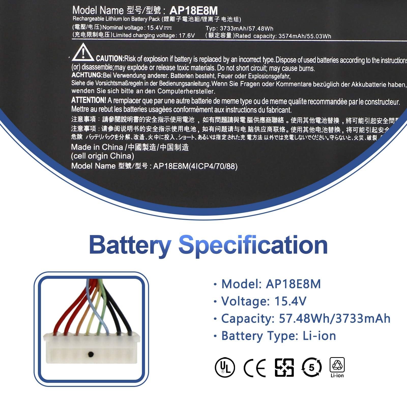 AP18E7M AP18E8M Battery for Acer Nitro 5 AN515-54 AN517-51 AN515-55 AN515-52