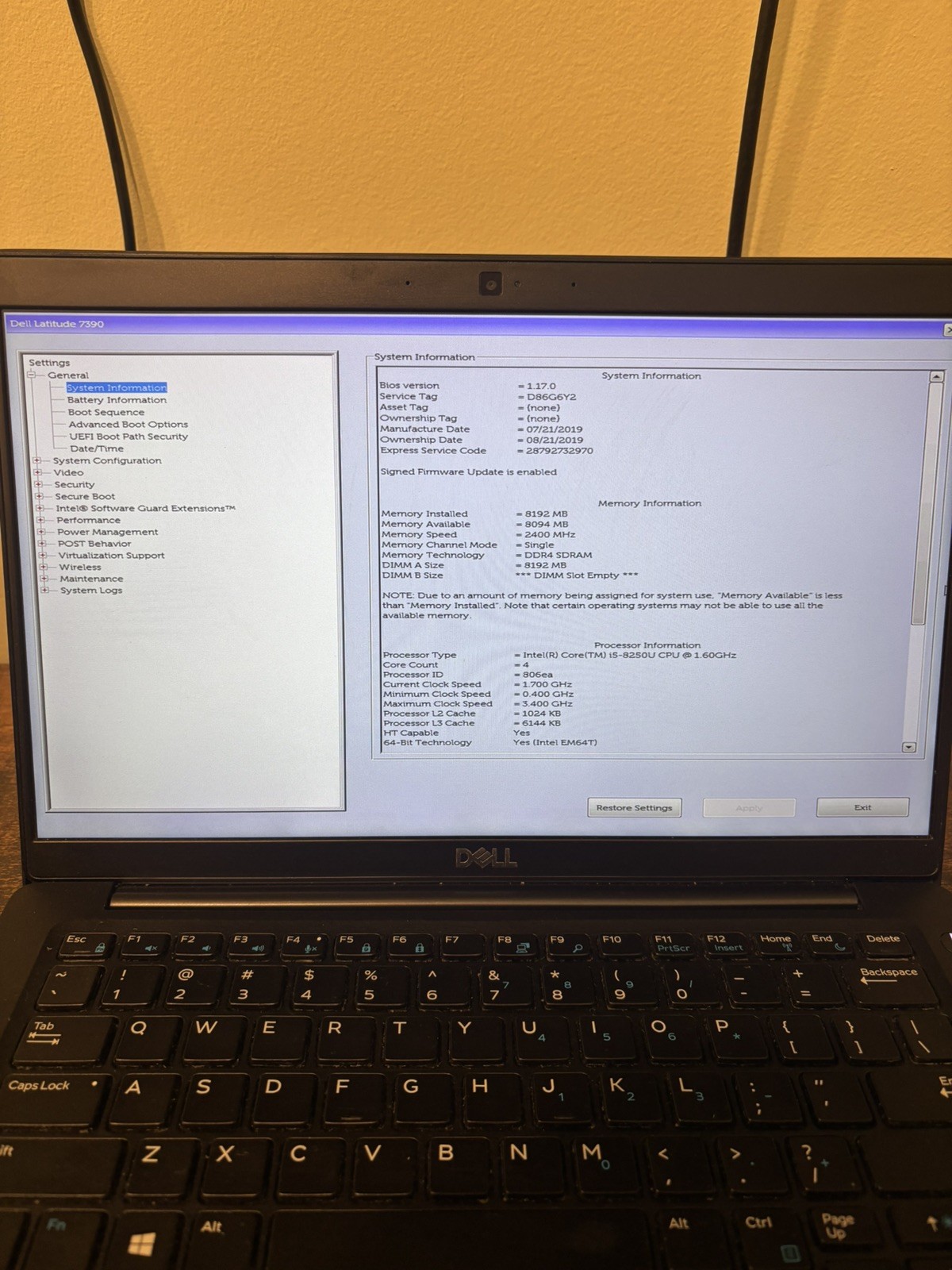 Dell Latitude 7390 i5-8250U 8GB RAM 250GB SSD 13.3” Win11 Pro No Charger