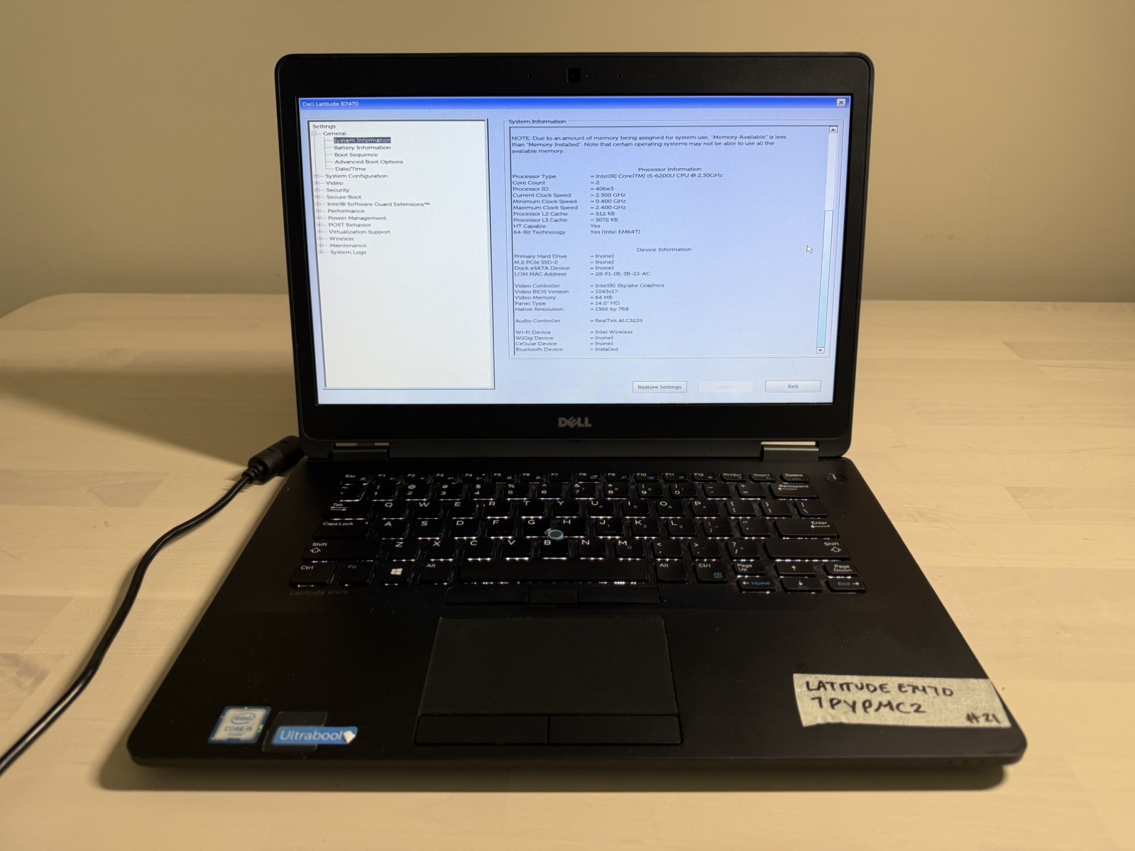 Dell Latitude E7470 Laptop Intel Core i5 6th Gen No HD/OS/AC Adapter