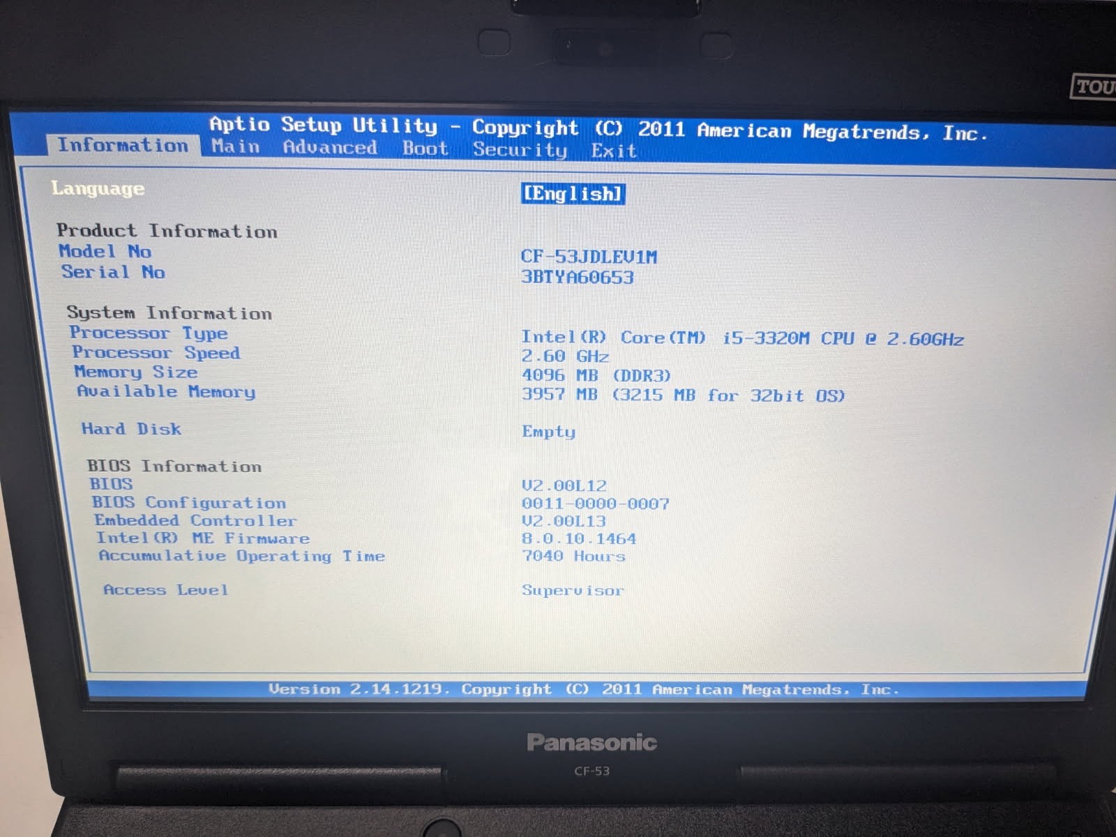 Panasonic CF-53 Core i5 3rd Gen 16GB RAM 256GB MK2 WIN 10 PRO BLACK