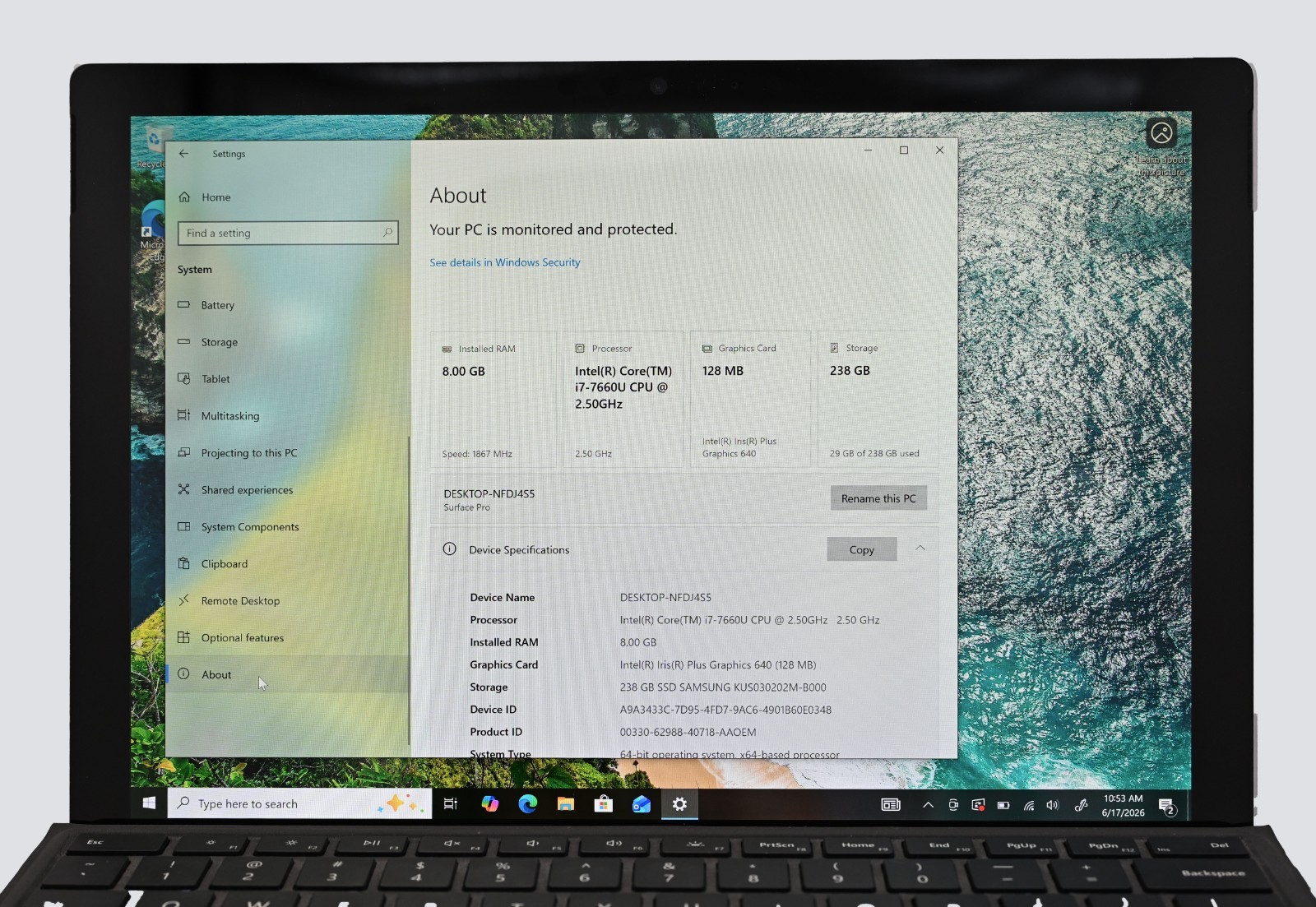 Microsoft Surface Pro 6 1796 i7-7660u 2.5GHz 8GB RAM 256GB SSD Win 10P