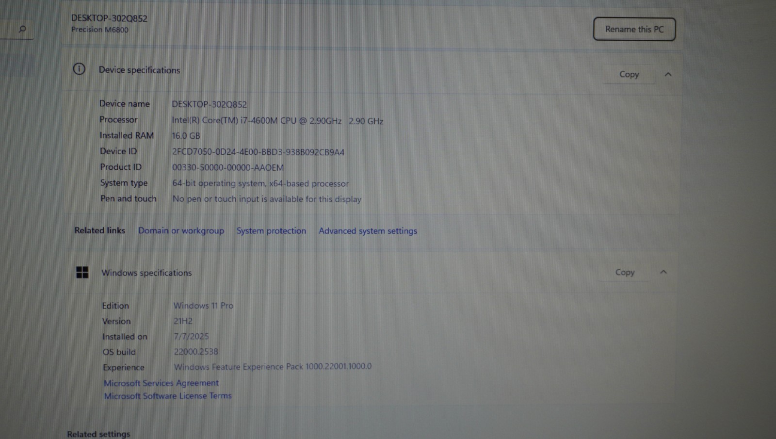 Dell Precision M6800 i7-4600M 2.90GHz / 16GB / 256GB SSD/ Quadro K5100M / Win 11